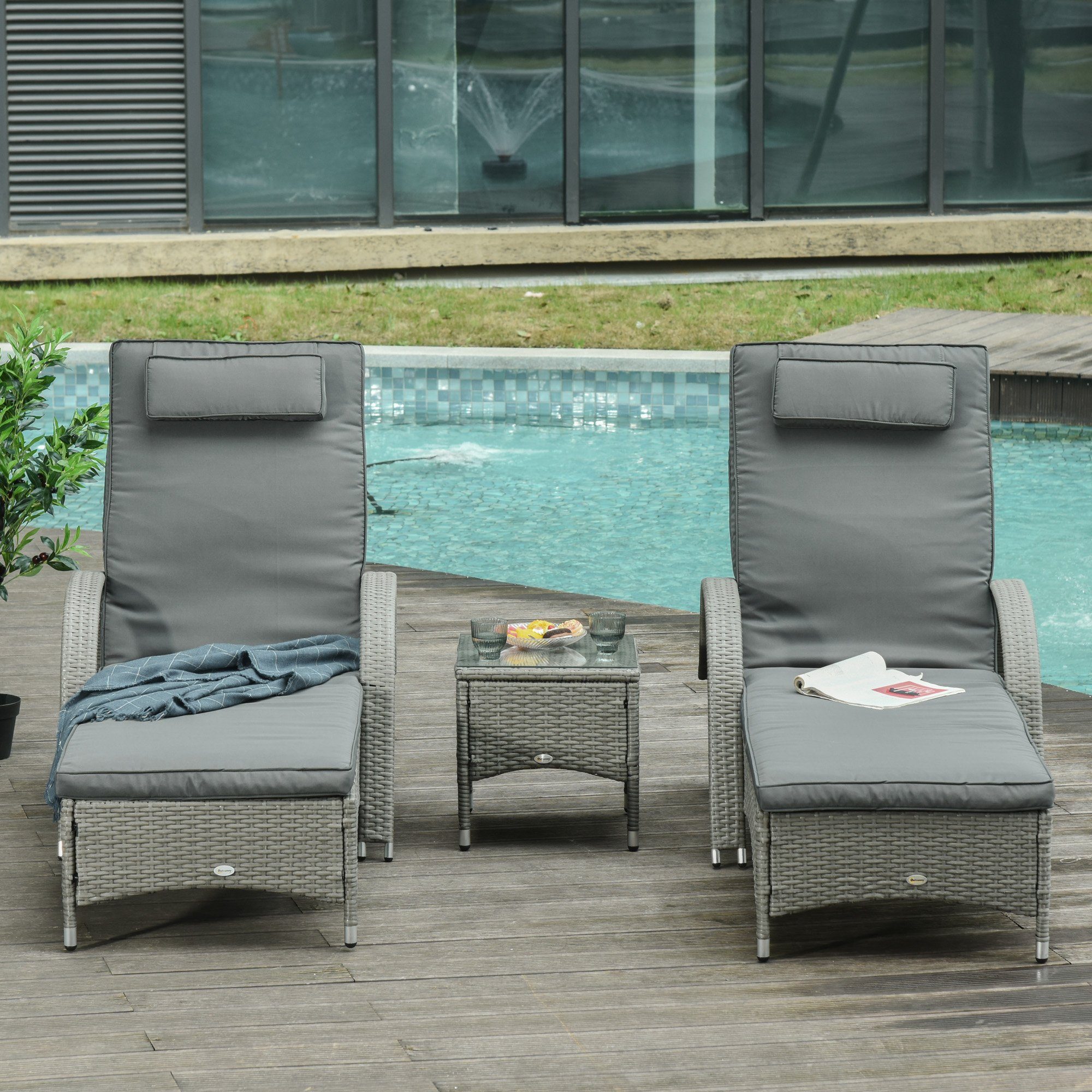 Outsunny Gartenliege Rattan Sonnenliegen mit Tisch günstig online kaufen