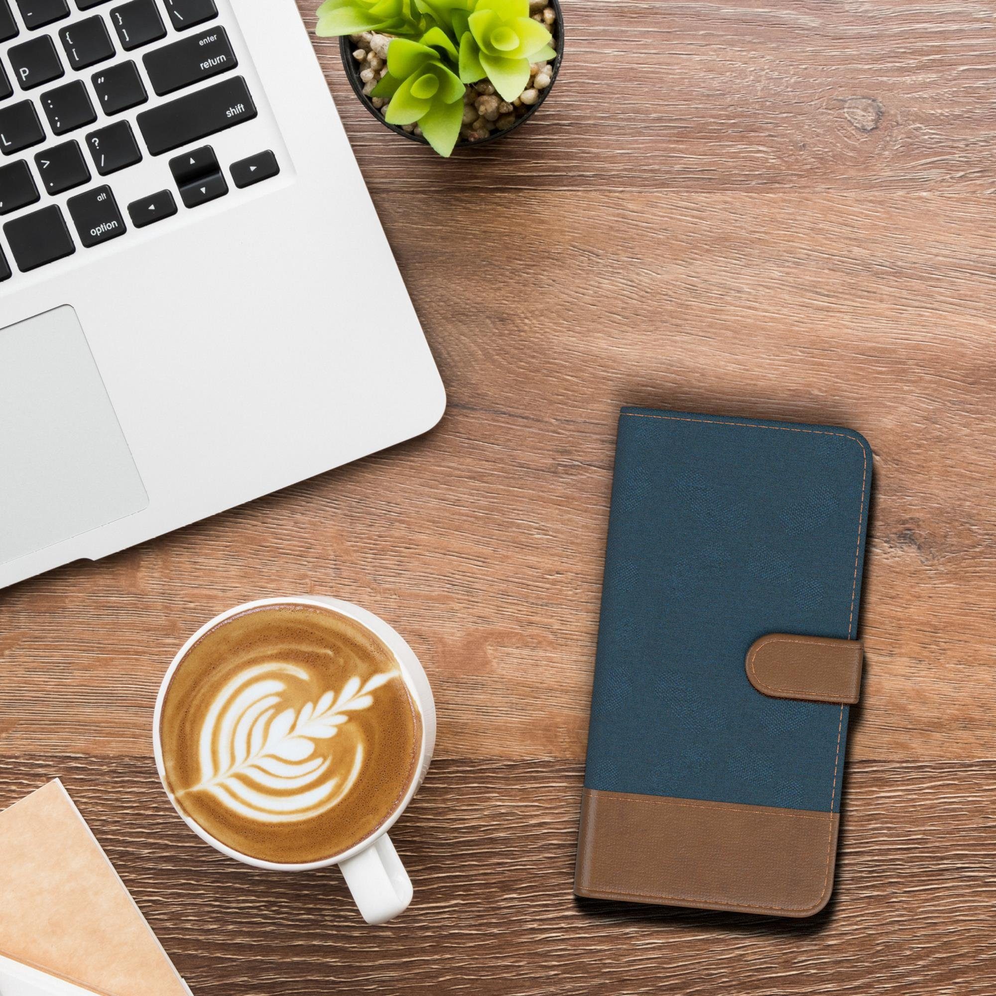 EAZY CASE Handyhülle Bookstyle Jeans für Xiaomi Poco X2 / Redmi K30 6,67 Zoll, Klappcase mit Standfunktion und Kartenfach Stoff Schutzhülle Blau