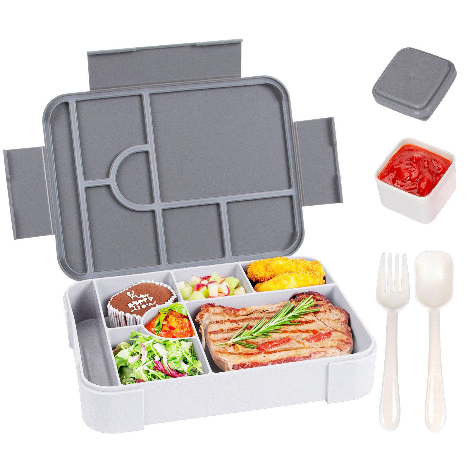 Agger Lunchbox Brotdose Kinder mit Fächern, 1330ML Jausenbox Kinder (Löffel & Gabel), Kinder Brotdose,Kinderfreundliche Verriegelung,BPA-Frei,Auslaufsicher