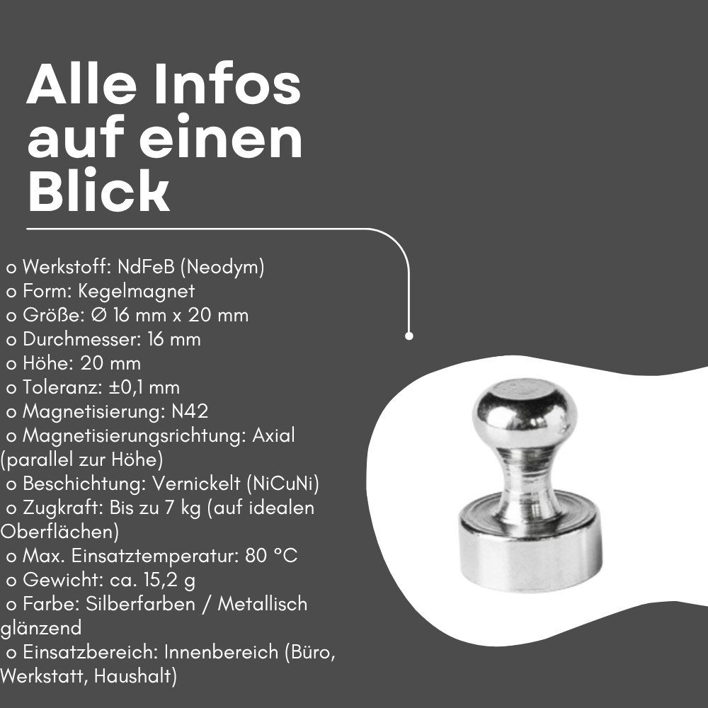 MaajeeKuto Magnet Pinnwand Magnet 16mm Neodym Magnete bis 7 KG Zugkraft Magnettafel (10-St)
