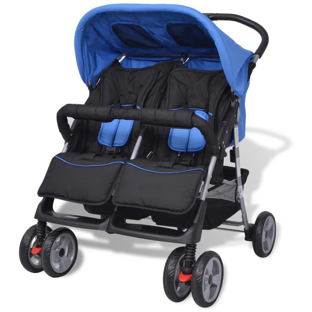 Kombi-Kinderwagen Kinderwagen Kinderkarre Buggy Zwillings-Geschwisterwagen Stahl Blau un