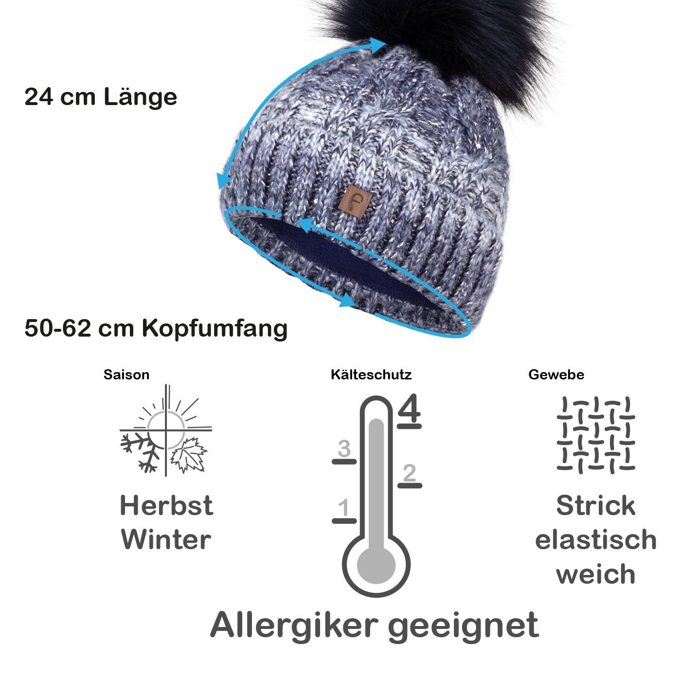 Faera Bommelmütze Wintermütze Damen Herren Mütze Beanie Haube gefüttert Bommelmütze