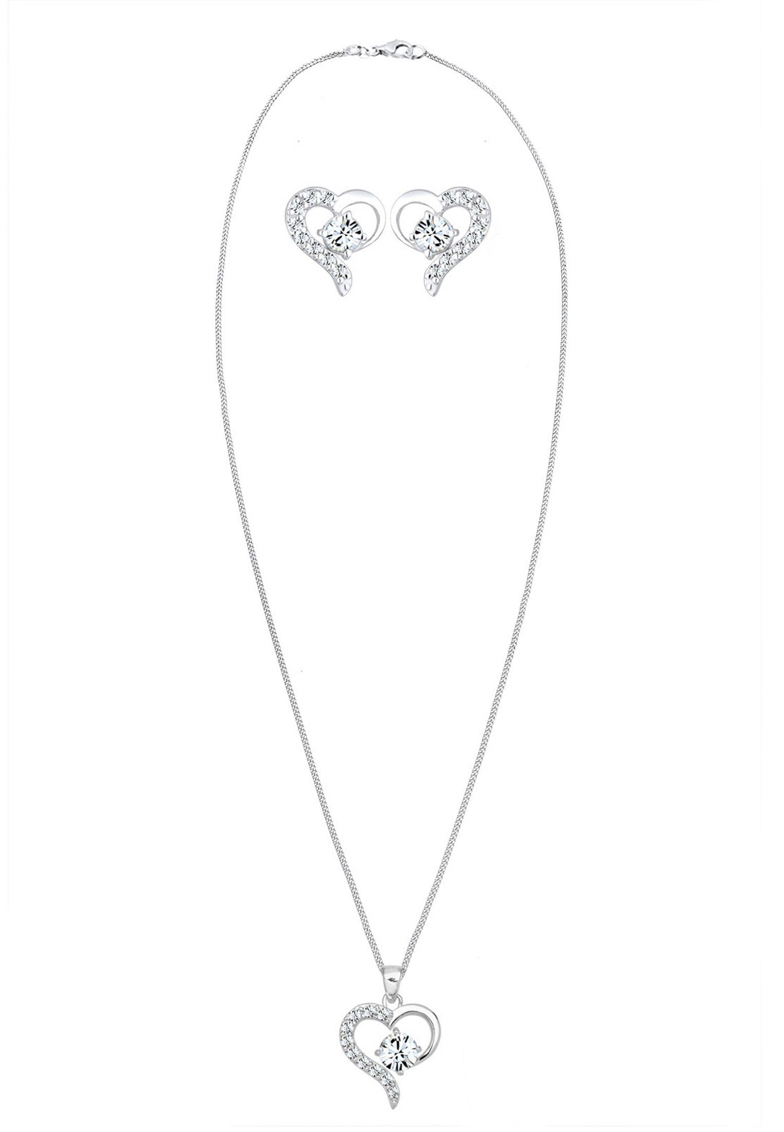 Elli Schmuckset Set mit Herz Weiß 925 Sterling Silber, mit Kristallen von Swarovski®, Herz