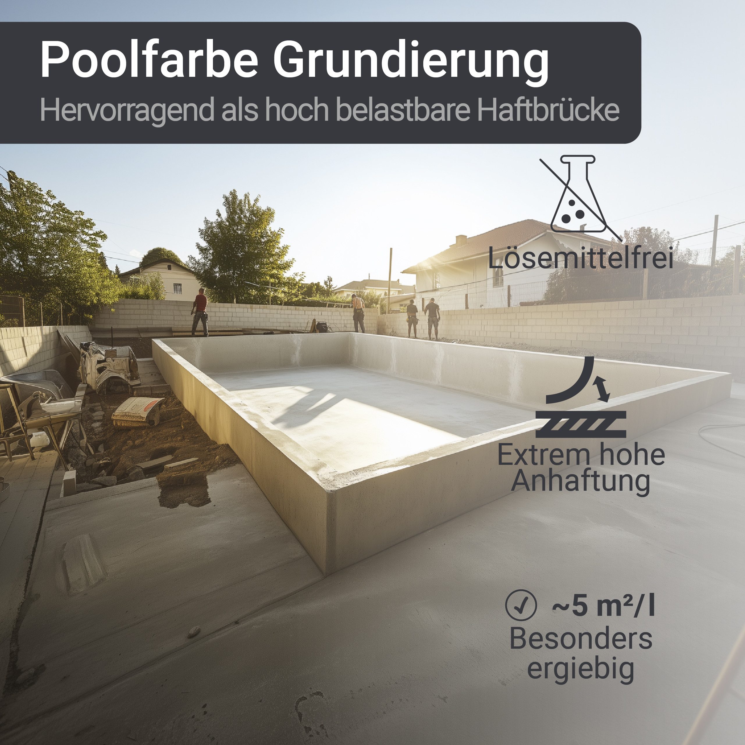 WO-WE Fliesengrundierung Schwimmbadfarbe Grundierung Spezial Haftgrund für Poolfarbe, 1-10kg, Hohe Ergiebigkeit