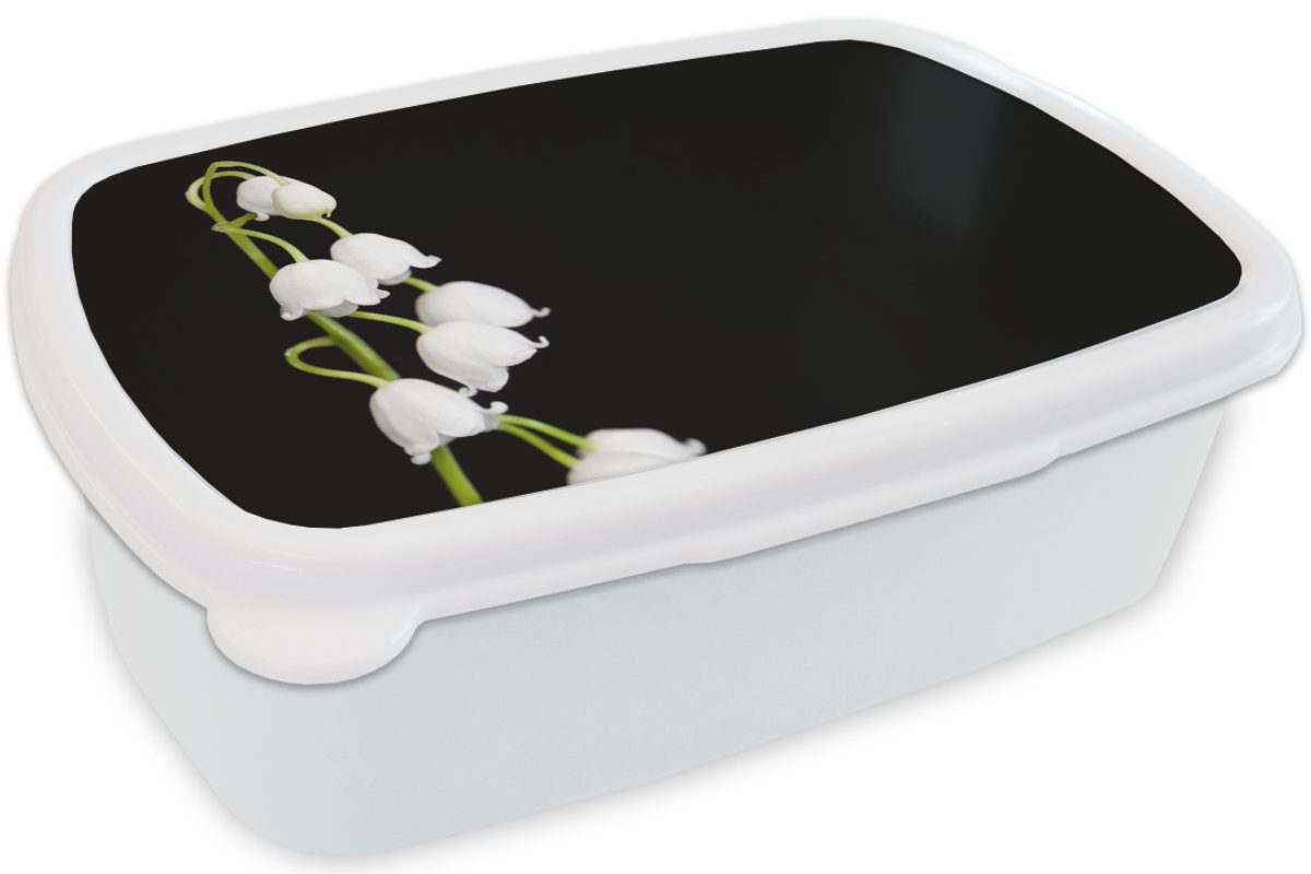 MuchoWow Lunchbox Maiglöckchen - Blumen - Flora, Brotbox Kunststoff, für und weiß Jungs Brotdose, Mädchen und - Erwachsene, (2-tlg), für Kinder Schwarz