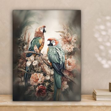 OneMillionCanvasses® Leinwandbild Papageien - Vögel - Natur - Blumen, (1 St), Leinwand Bilder für Wohnzimmer Schlafzimmer 30x40 cm