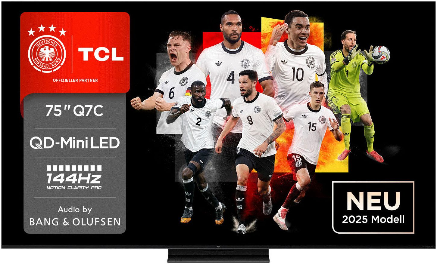 TCL 75Q7CX7 QLED Mini LED-Fernseher (189 cm/75 Zoll, 4K Ultra HD, Google TV, Smart-TV, Audio von Bang & Olufsen, Präzises Dimming, Smart TV, Apple TV, 4K HDR)