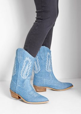 LASCANA Cowboy Boots Cowboy Stiefelette, Western Stiefelette, Ankleboots im Denim-Look