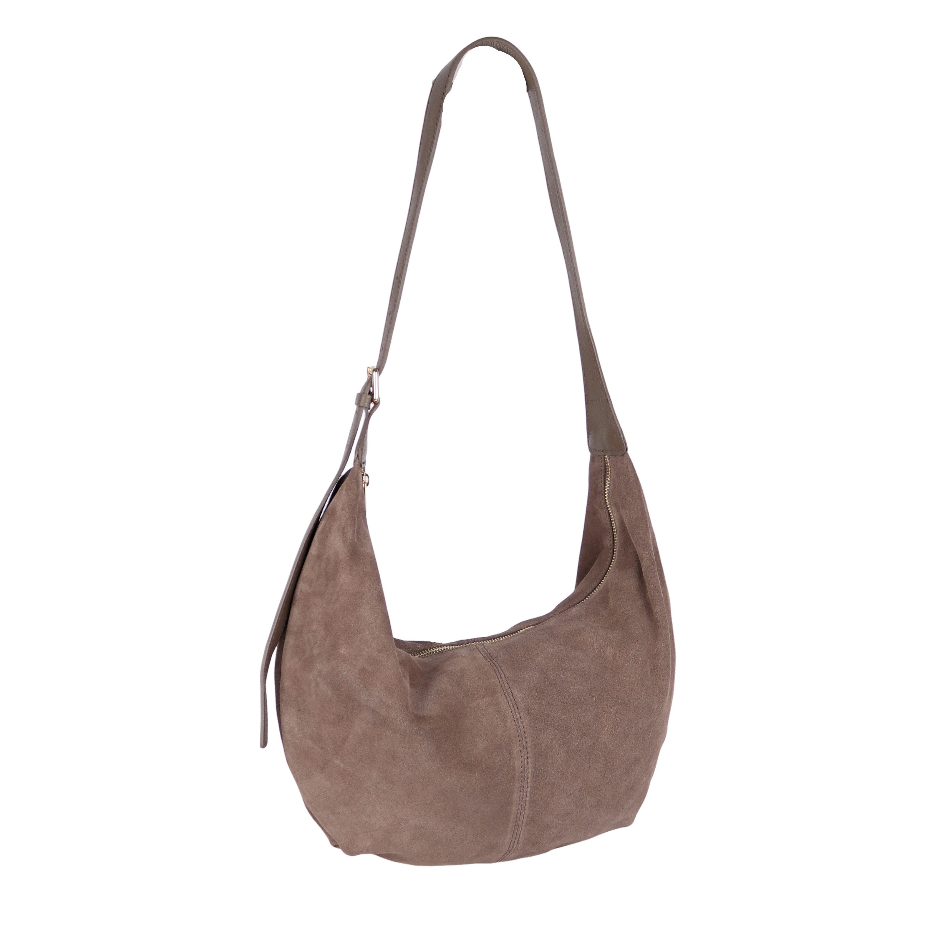 MIRROSI Umhängetasche Damen Crossbody Bag, Wildleder Echtleder Made In Italy, Mittelgroße Große Damen Tasche ca.45x35x10cm