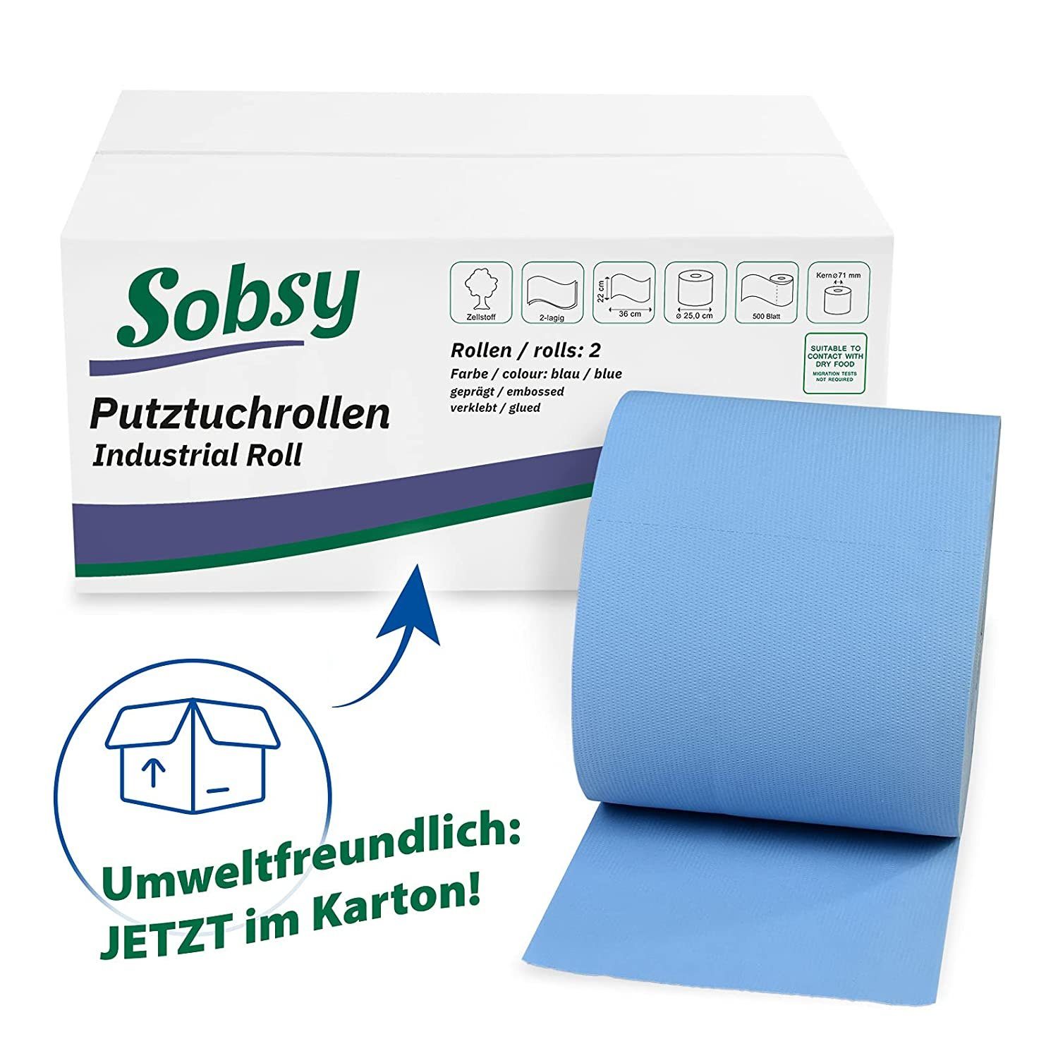 Hypafol Papierhandtuch SET, (mit passendem Spender auswählbar), 2 x blaue Industrierolle
