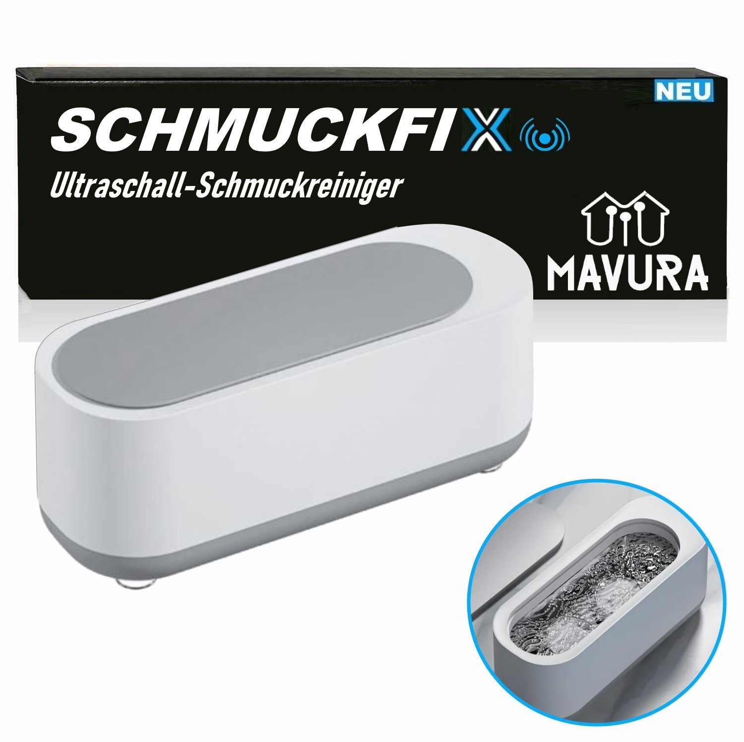 MAVURA Ultraschallreiniger SCHMUCKFIX Ultraschall Reinigungsgerät Schmuckreiniger Brillenreiniger, Ultraschallreinigungsgerät für Brillen Uhren Münzen Schmuck u.v.m.