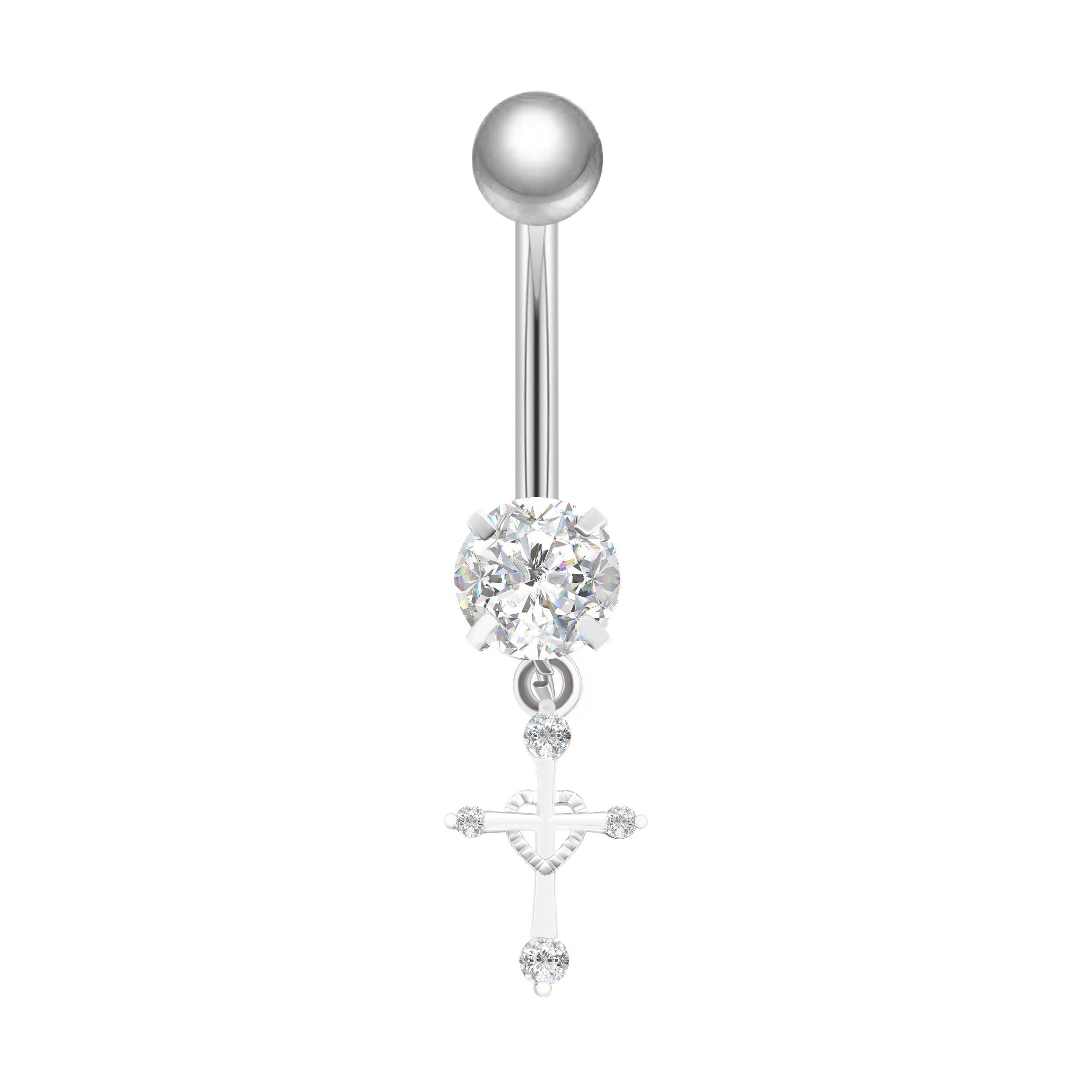 Karisma Bauchnabelpiercing Edelstahl 316L Nabel Stecker Piercing Kreuz Anhänger Zirkonia Weiss
