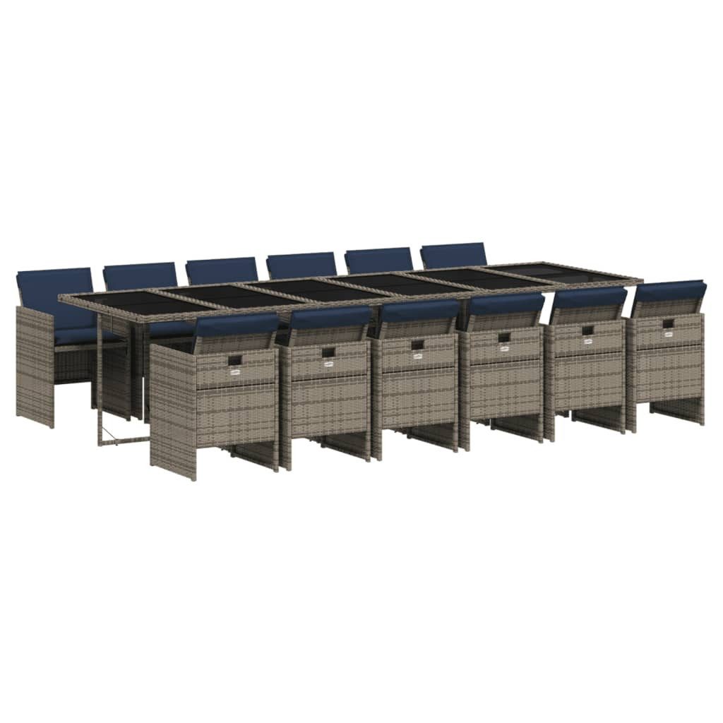 vidaXL Gartenlounge-Set 13-teiliges Garten-Ess-Set mit Kissen, grau, Polyrattan, (12-tlg)