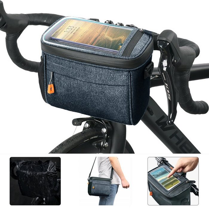 CALIYO Handy-Lenkertasche Handy-Lenkertasche mit lenkeradapter 4.2L fahrradkorb vorne Tasche mit transparenter Touchscreen und abnehmbarem Schultergurt
