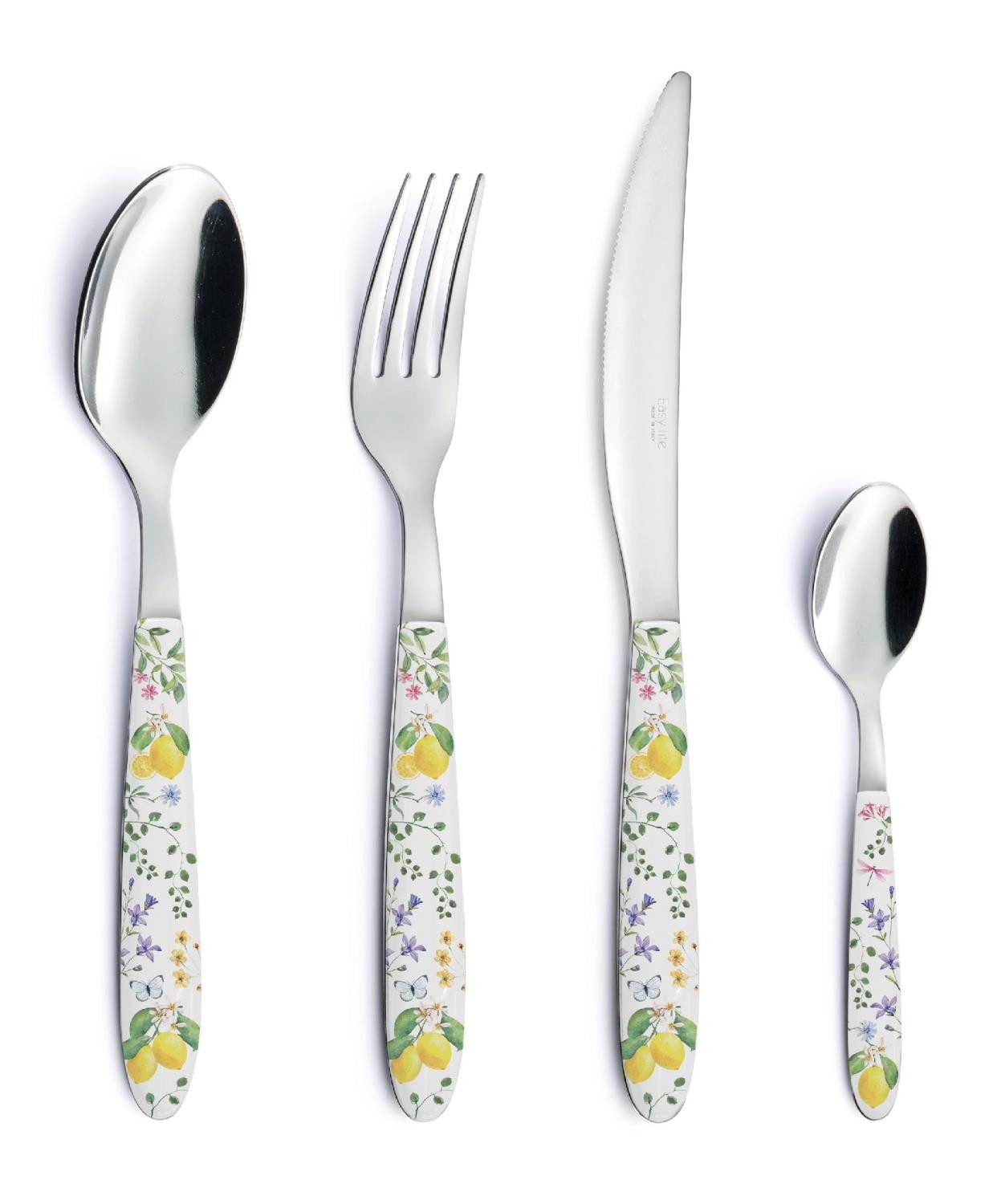 EasyLife Besteck-Set Fleurs et Citrons, Stahl, Spülmaschinengeeignet, Mehrfarbig, Zitronen, H: cm