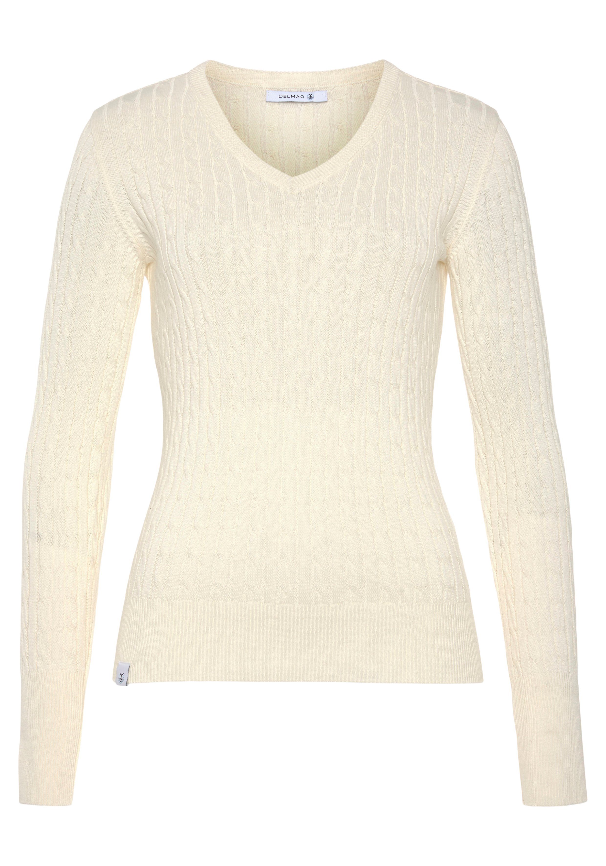 DELMAO V-Ausschnitt-Pullover mit Zopfstrickmuster mehr