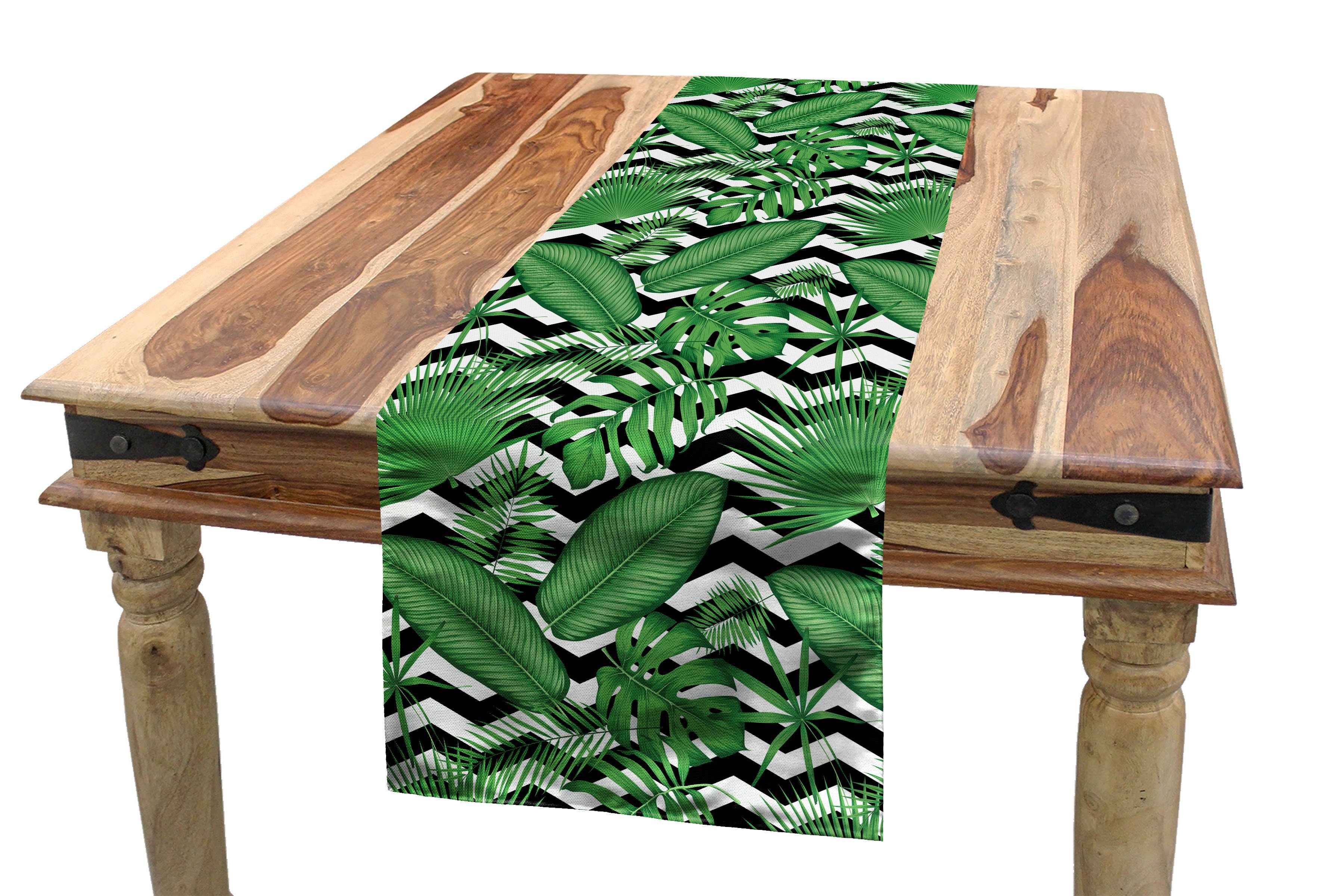 Abakuhaus Tischläufer Esszimmer Küche Rechteckiger Dekorativer Tischläufer, Dschungel-Laub Blätter auf Zigzags