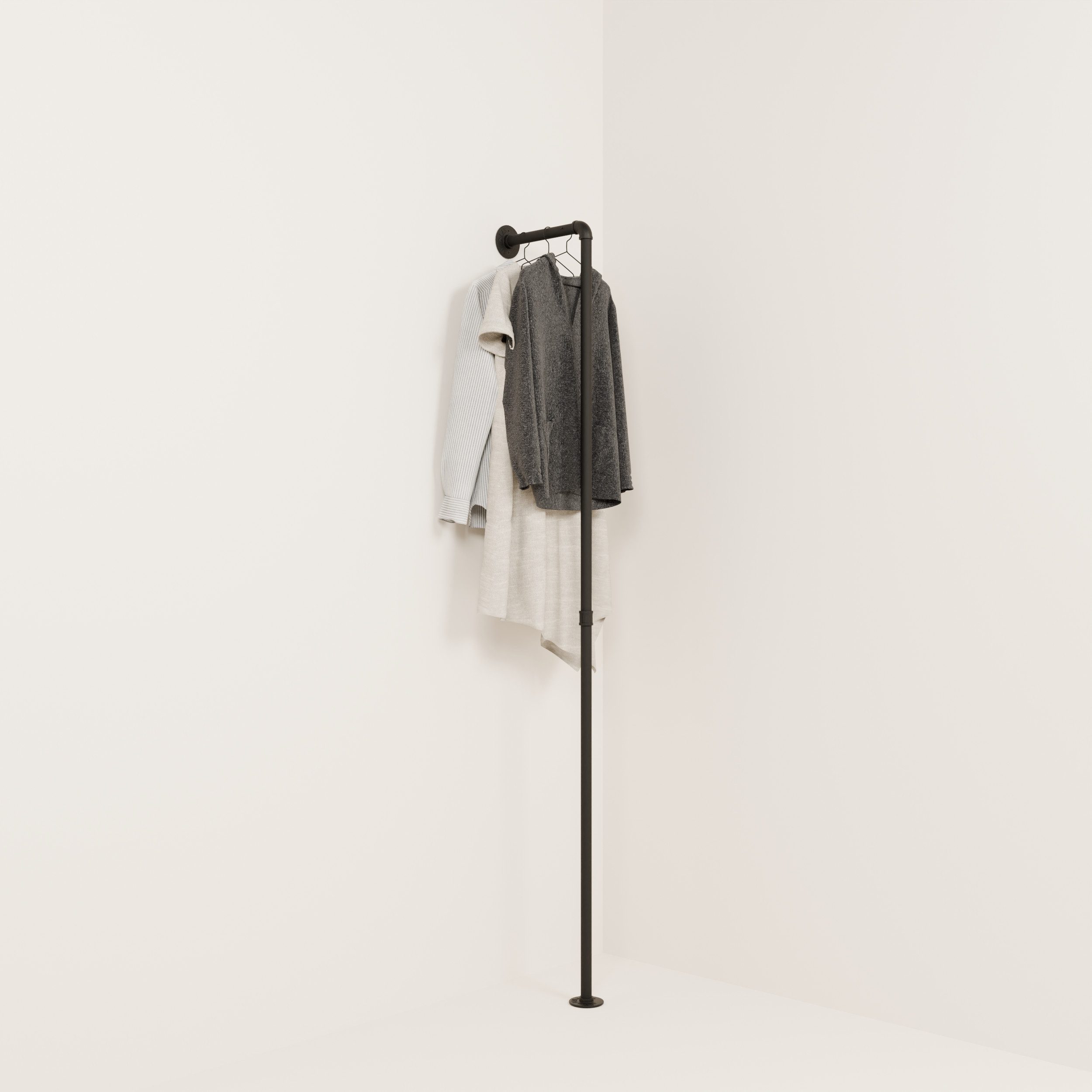pamo. design Garderobenständer Kleiderstange FRED Kleiderständer zur Wandmontage, (Set, 1), Aus schwarz pulverbeschichteten Wasserrohren, industrial Design