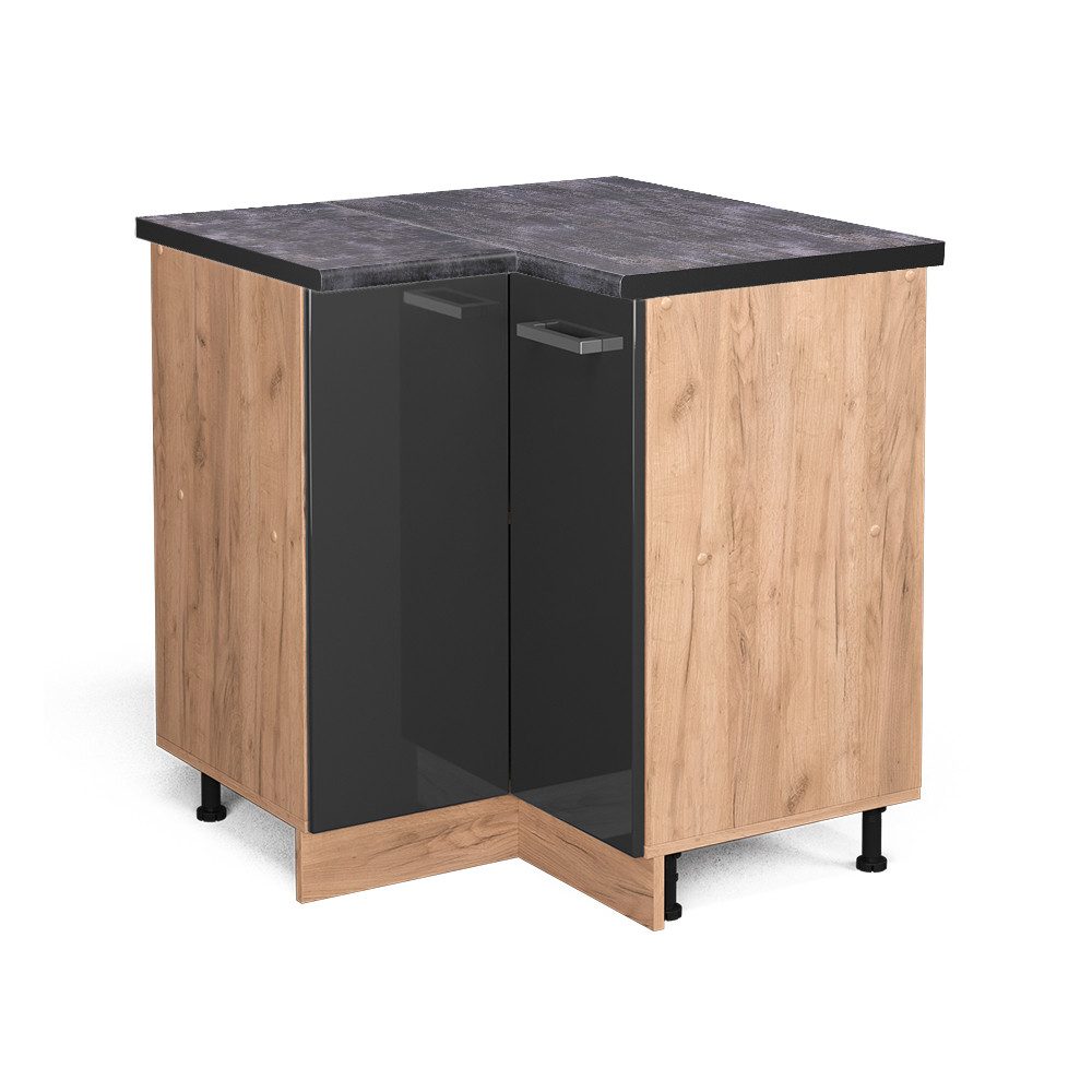 Vicco Eckunterschrank R-Line Anthrazit Hochglanz/Goldkraft Eiche 76 cm AP A günstig online kaufen