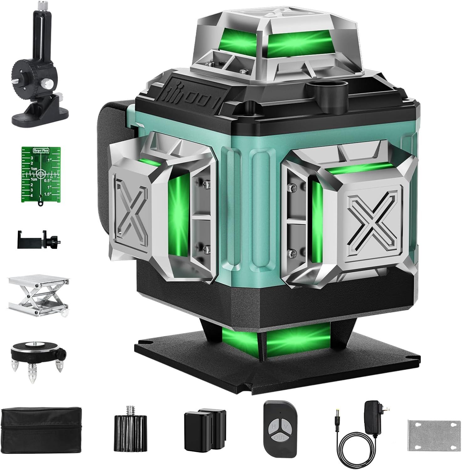 Wasserwaage Laserwasserwaage Selbstnivellierend, 4D 16 Linien, 4x360° mit 2 Akkus