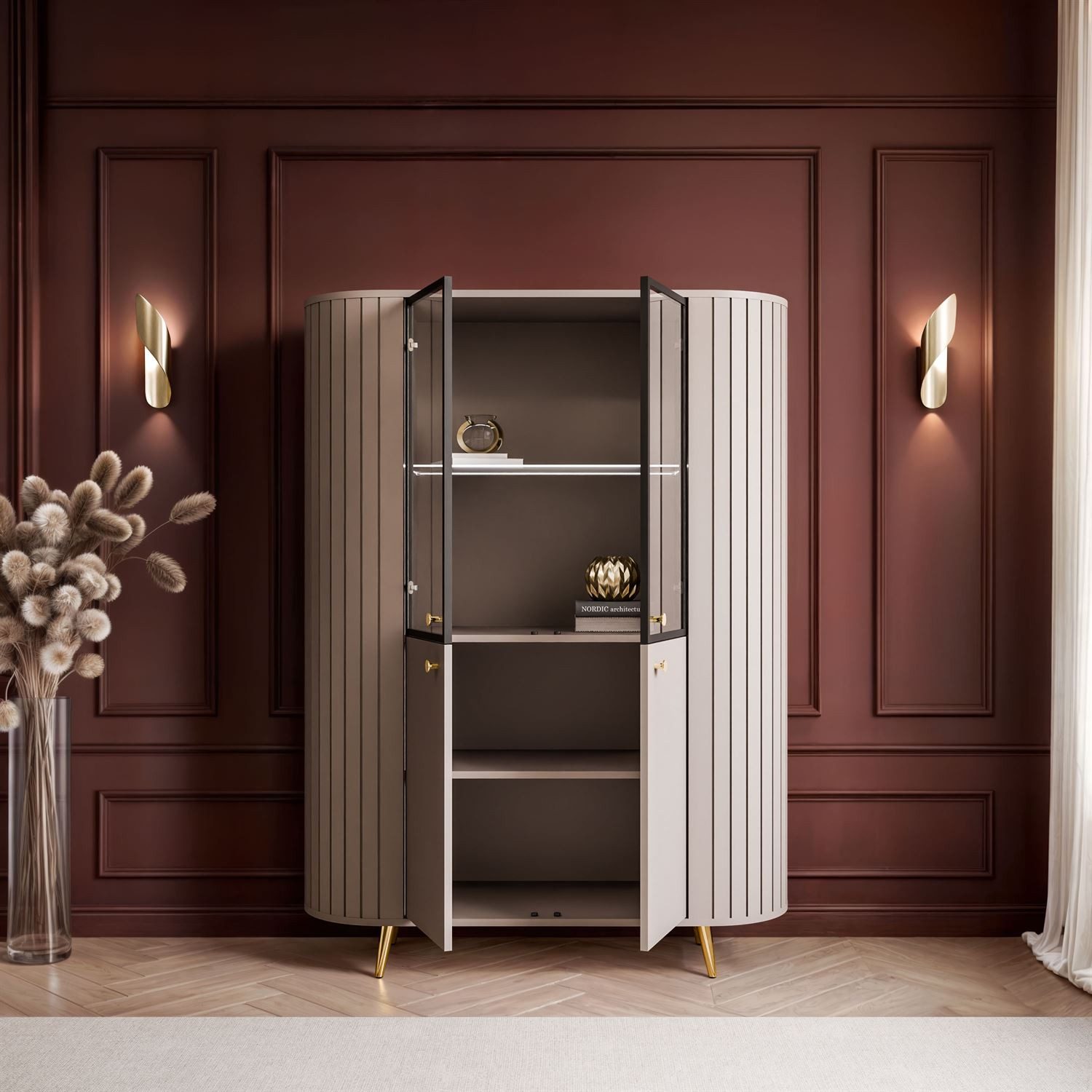 Lookway Standvitrine ELODIE II Vitrine mit Glastüren und LED-Beleuchtung