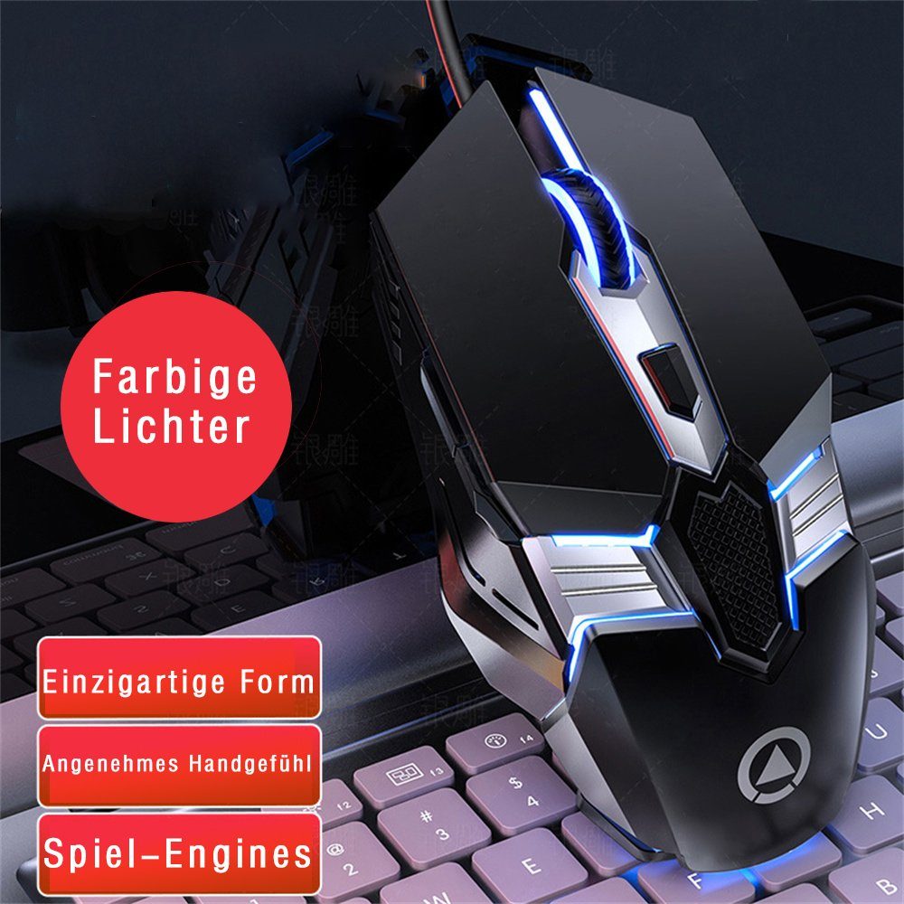 ELEKIN USB Gaming-Maus, RGB LED Beleuchtung,kabelgebunden Gaming-Maus Gaming-Maus