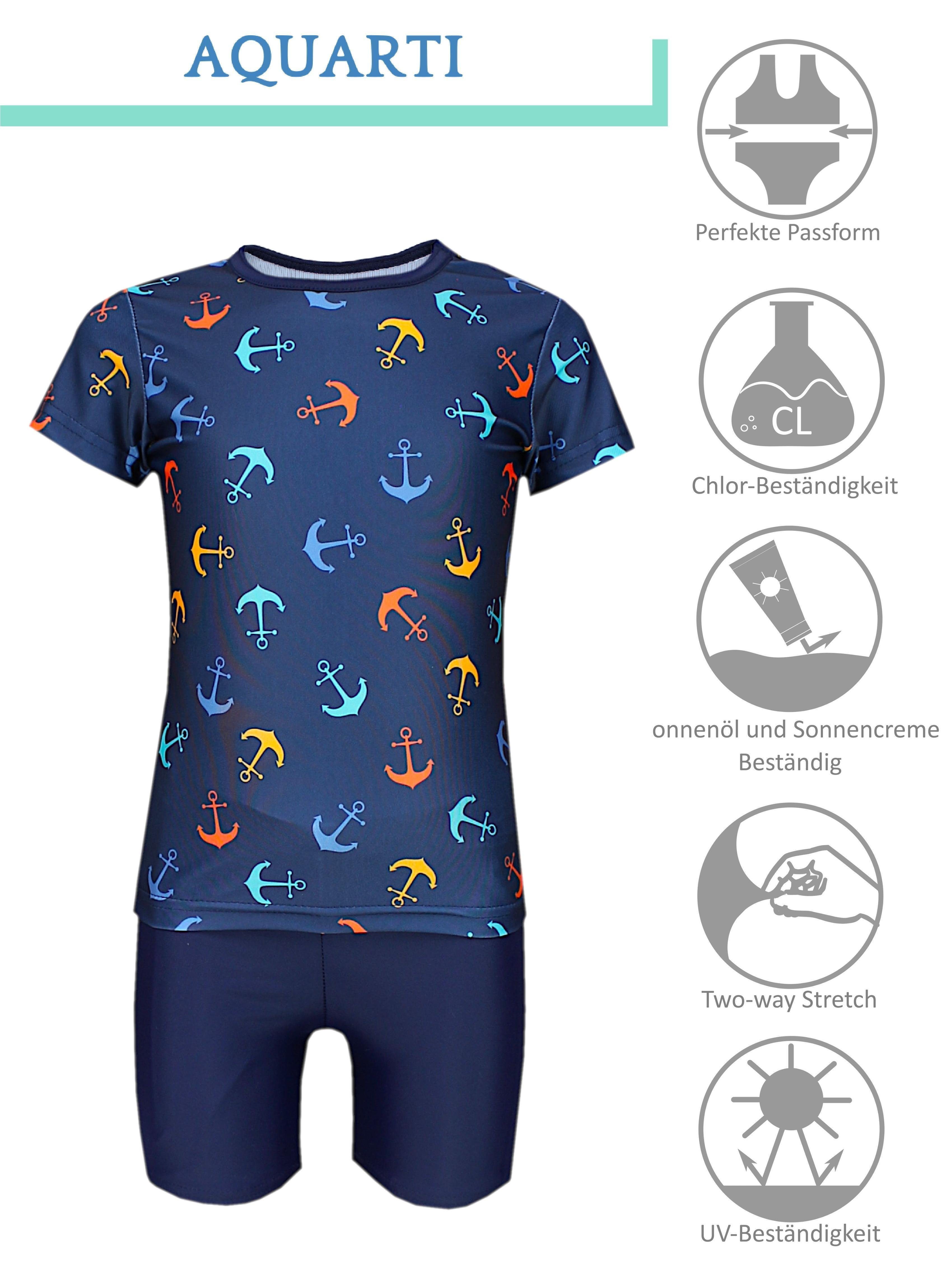 T-Shirt UV-Schutz Dunkelblau Baby / Zweiteiliger Anker Badehose Aquarti Blau Kinder Jungen Orange Badeanzug Badeanzug