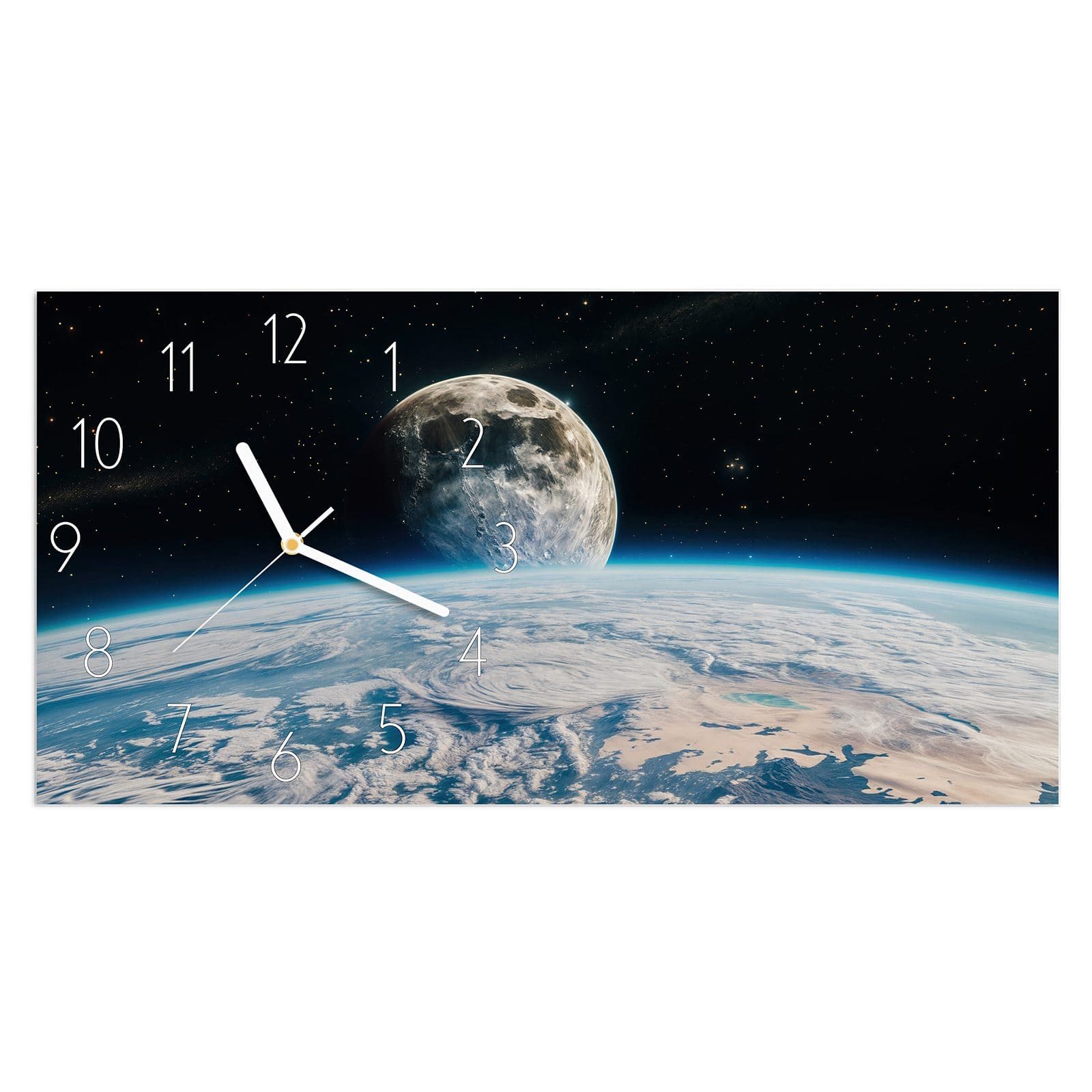 Wanduhr Glasuhr Wandkunst Größe 60 x 30 cm mit Motiv Mondüberblick