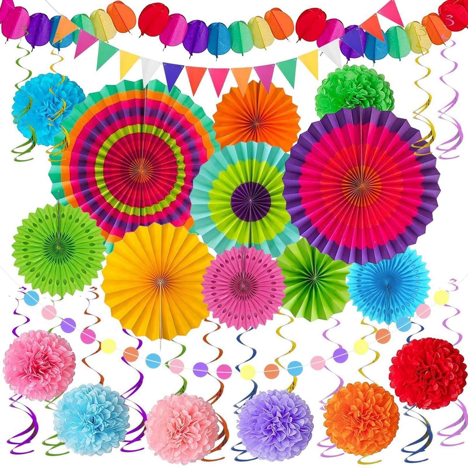 LuxusKollektion Girlande Party Deko Set 55-teilig bunt