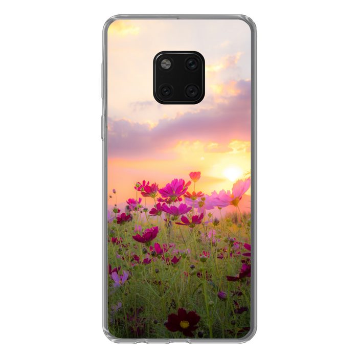MuchoWow Handyhülle Sonnenuntergang - Blumen - Rosa - Natur - Grün Handyhülle Huawei Mate 20 Pro Handy Case Silikon Bumper Case