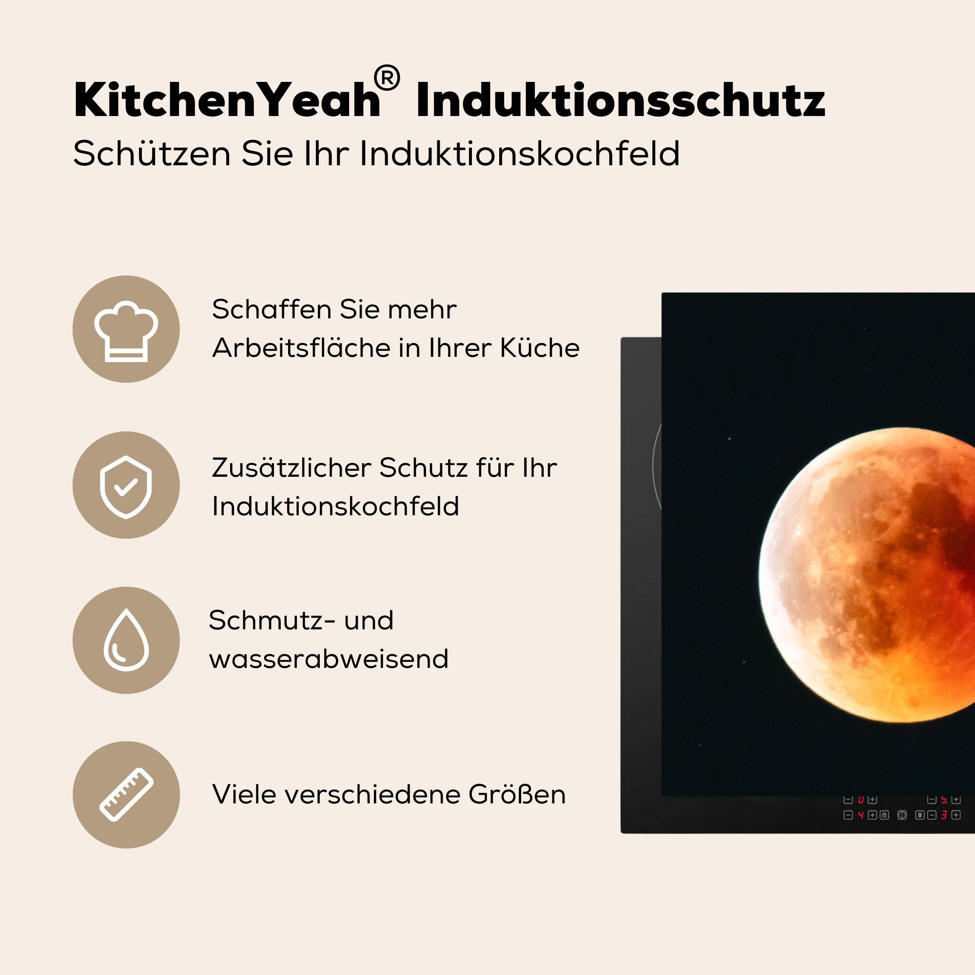 MuchoWow Herdblende-/Abdeckplatte Mond Schutz - Schwarz (1 Vinyl, tlg), 71x52 die Rot, für küche, cm, Ceranfeldabdeckung Induktionskochfeld 