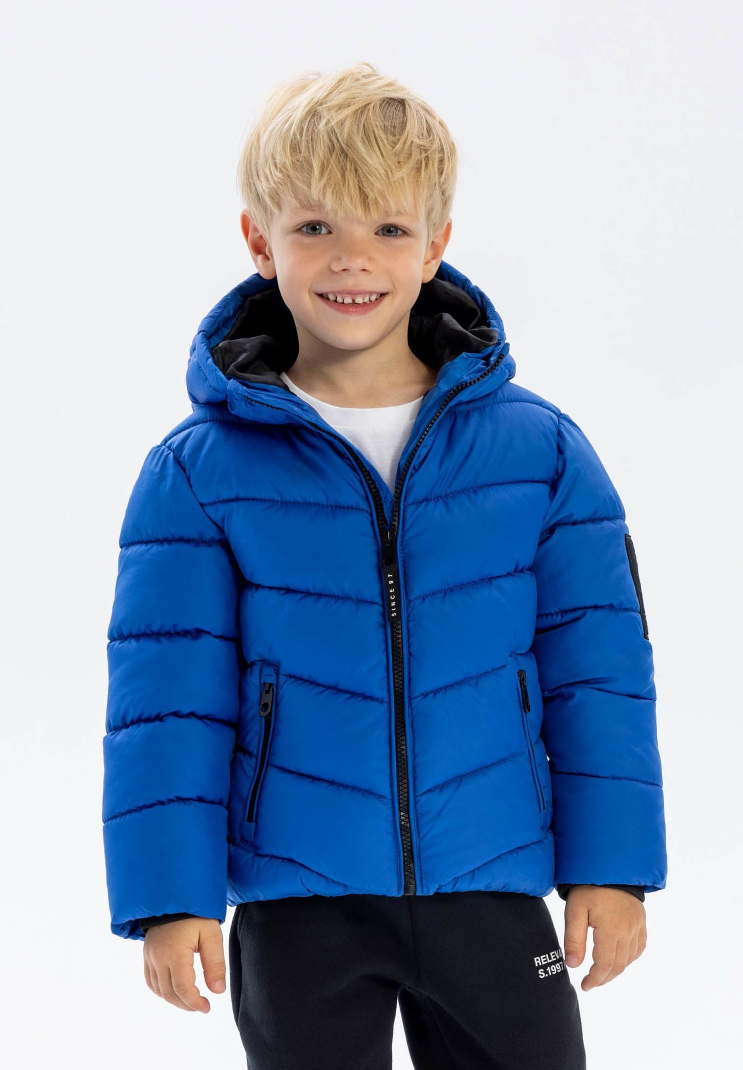 MINOTI Winterjacke Steppjacke mit Kapuze und reflektierendem Print  (2y-14y)