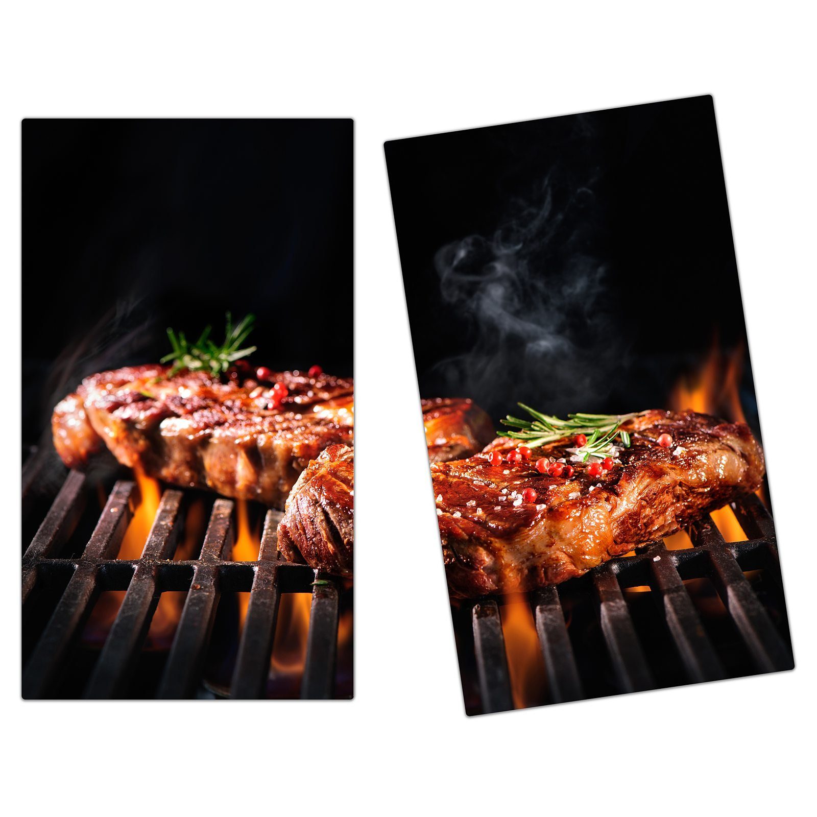 Primedeco Herd-Abdeckplatte Herdabdeckplatte Spritzschutz Grill, auf Rindersteak tlg) aus Glas, Glas (2