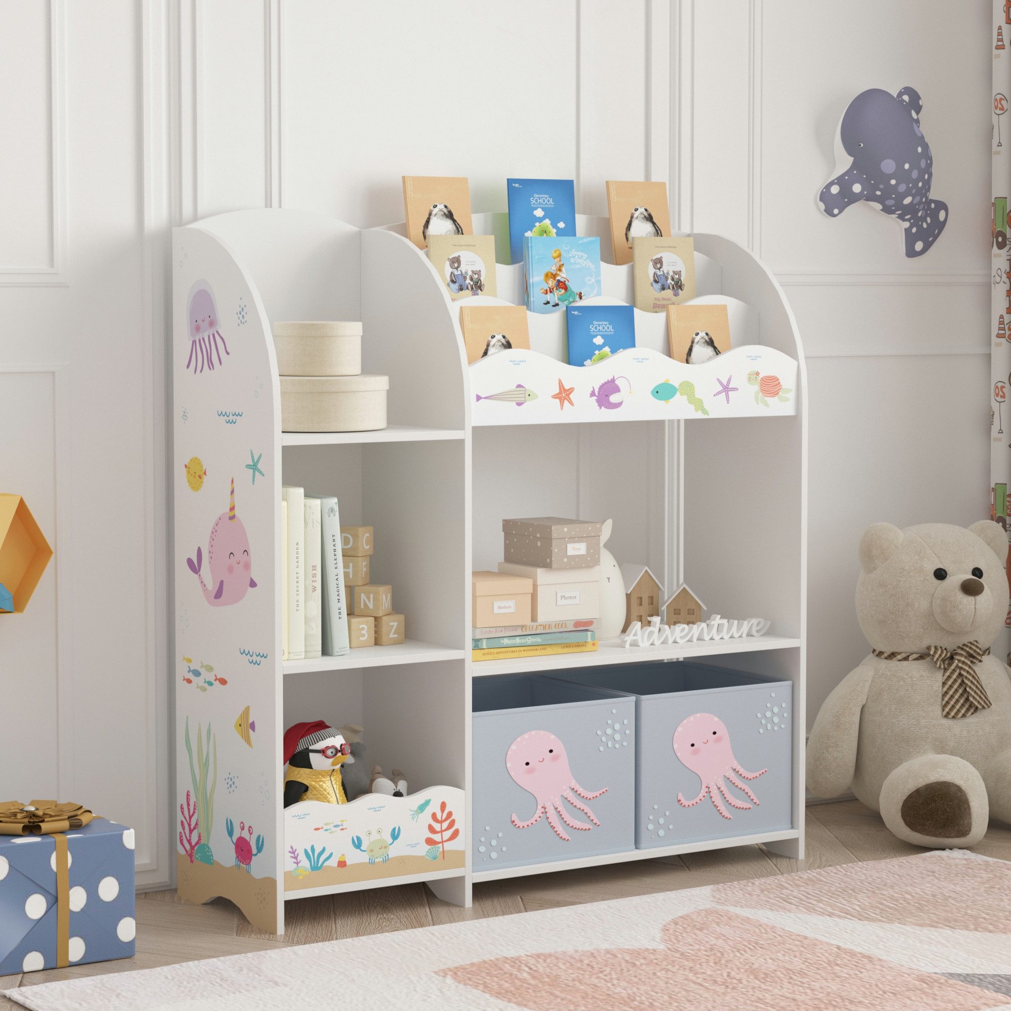 en.casa Kinderregal, »Lysekil« 100 x 93 x 30 cm mit Ozean Motiv