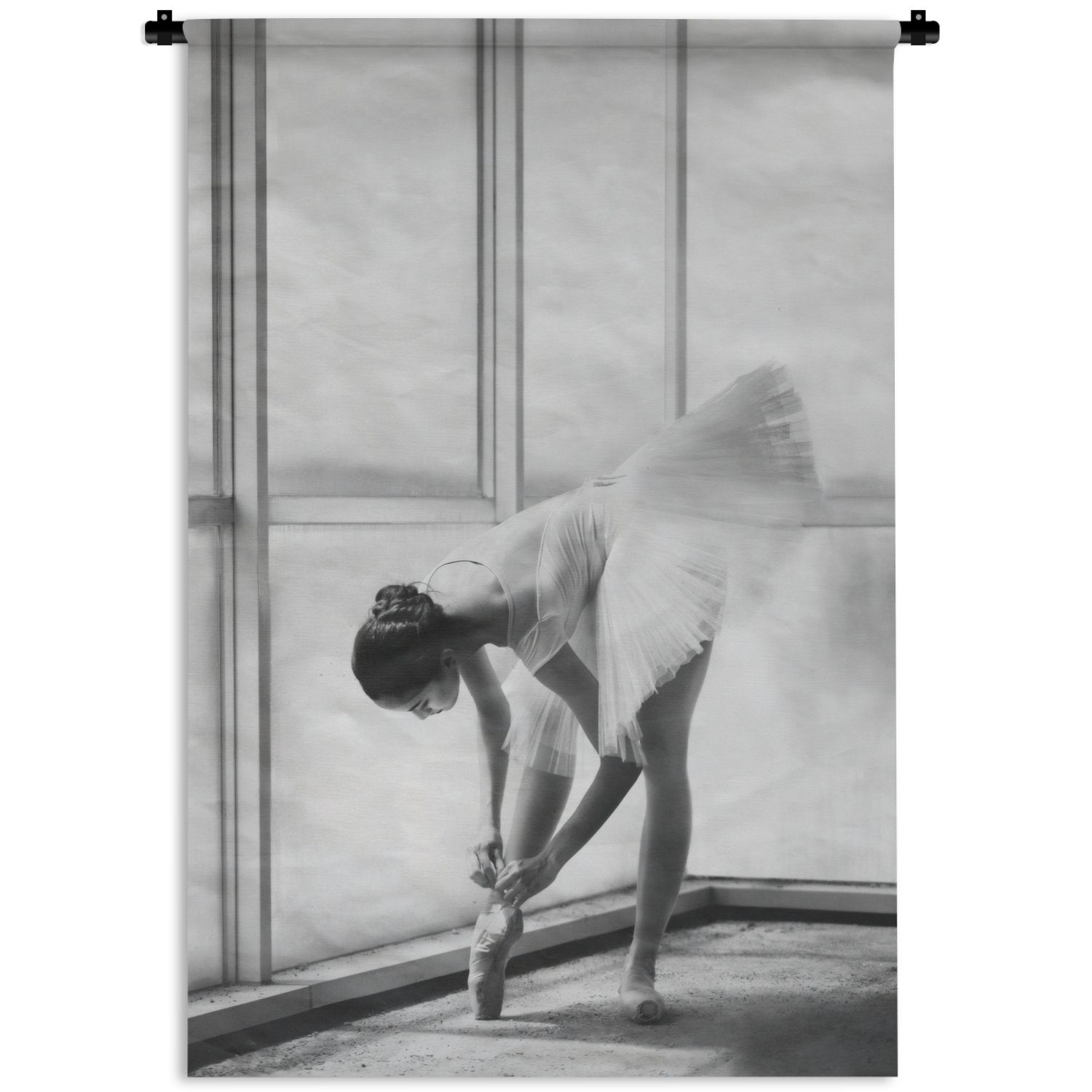 Schlafzimmer, Kinderzimmer Ballerina Wohnzimmer, - Ballett - weiß, - und - Wanddekoobjekt für MuchoWow Ballettschuhe Kleid, Wanddeko Wandbehang, Schwarz Frau