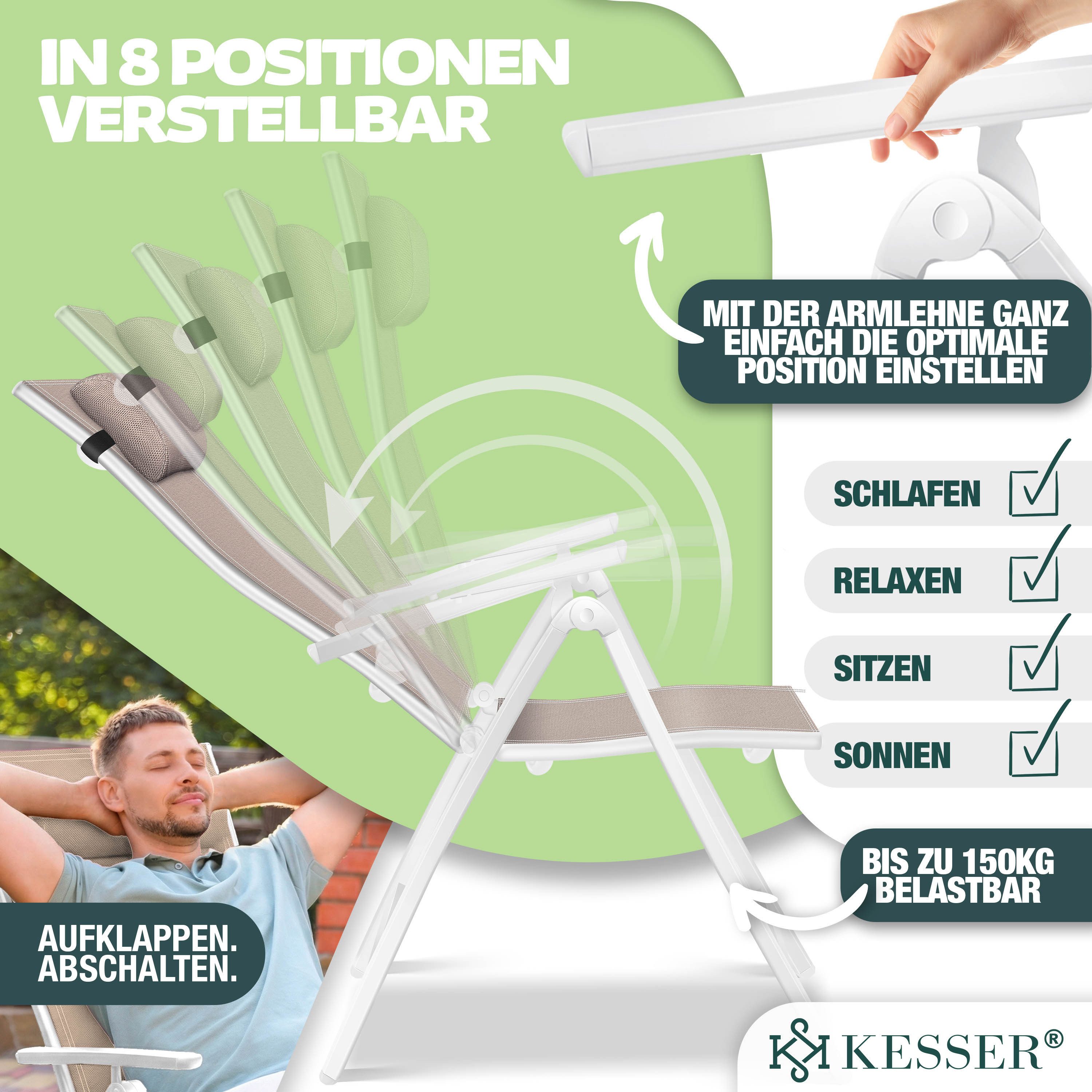 KESSER Gartenstuhl (1 St), Hochlehner mit Armlehnen Aluminium Klappstuhl