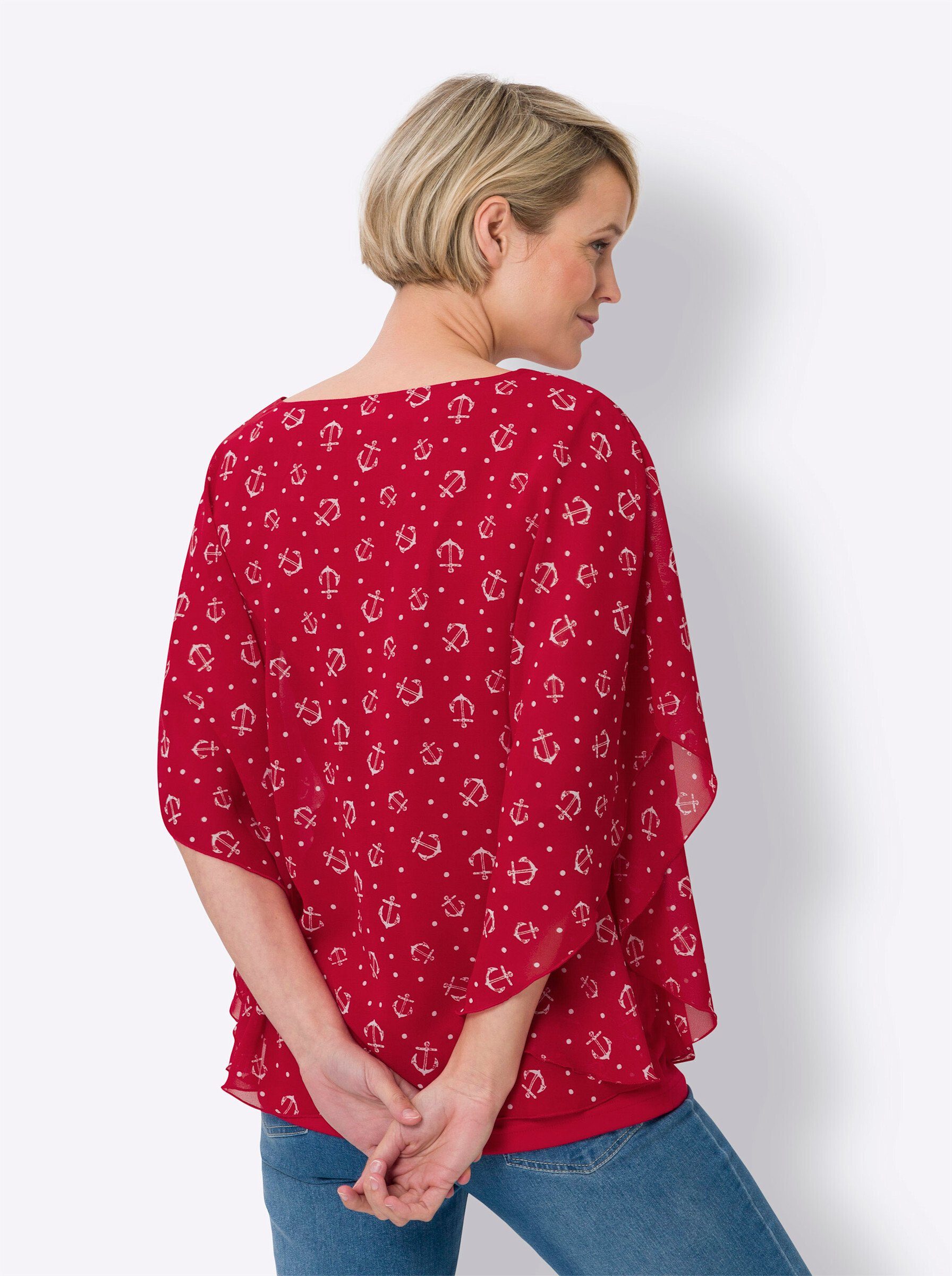 Sieh an! Klassische Bluse rot-weiß-bedruckt