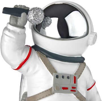BRUBAKER Dekofigur Astronaut Sänger - 20cm Weltraum Figur mit Mikrofon + verchromtem Helm (Deko Skulptur, 1 St., Dekoration Weiß), Handbemalte moderne Raumfahrt Statue für Musiker