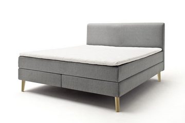 möbelando Boxspringbett Greta, Boxspringbett Greta mit Stoffbezug Porto taupe, Liegefläche 180x200 cm, Kopfteil glatt, Holzfuß eichefarbig