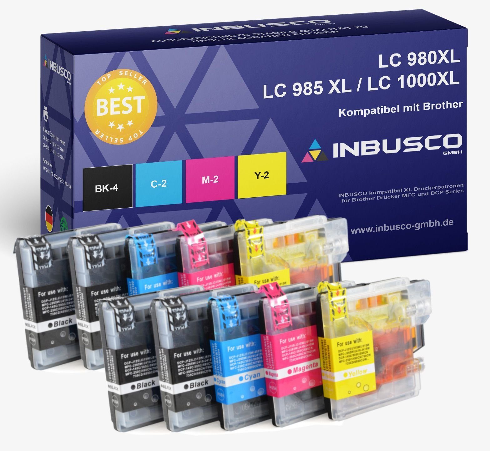 Inbusco Tonerpatrone 10x Drucker patronen kompatibel für Brother DCP-145C DCP-165C DCP ..., SET LC 980