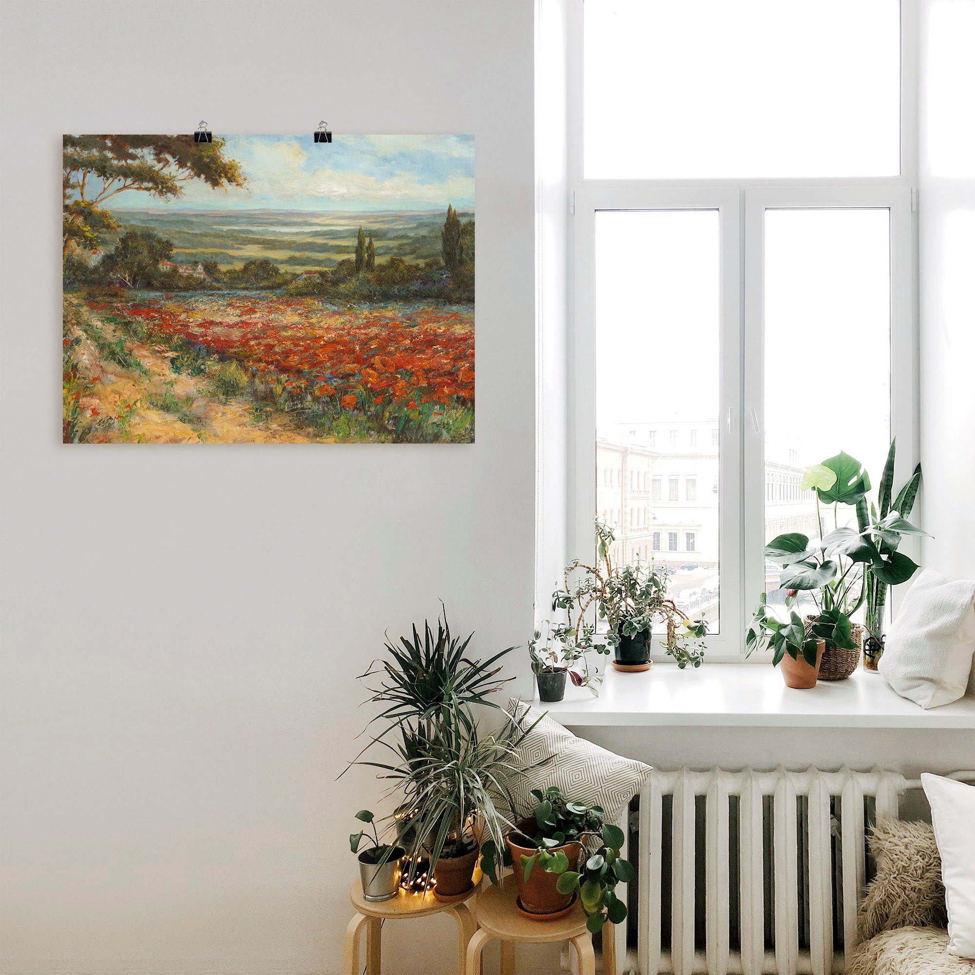 Artland Wandbild Weg am Mohnfeld, Wiesen & Bäume (1 St), als Leinwandbild, Poster in verschied. Größen