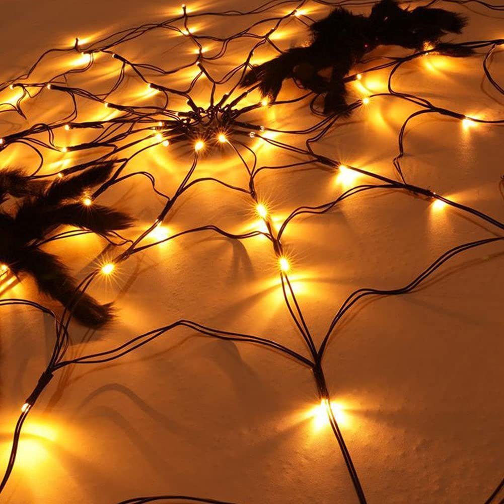 GelldG LED mit warm LED-Netzlampen Halloween-Spinnennetz-Licht, Weiß2 Dekolicht Fernbedienung