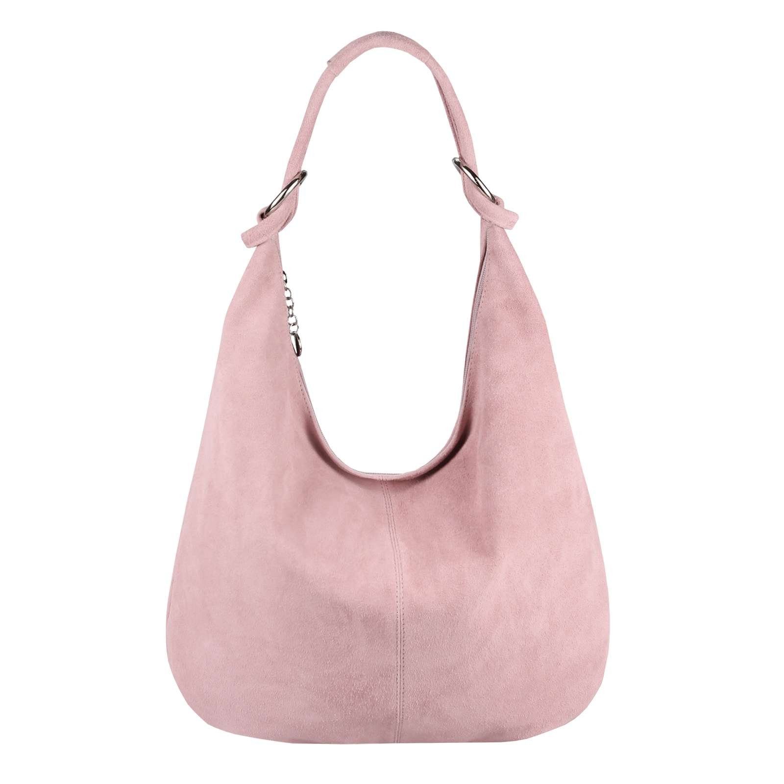 ITALYSHOP24 Schultertasche Made in Italy Damen Leder Tasche Shopper Umhängetasche Hobo Beutel Bag, Henkeltasche Veloursleder Alltagstasche, unter dem Arm tragbar, leicht