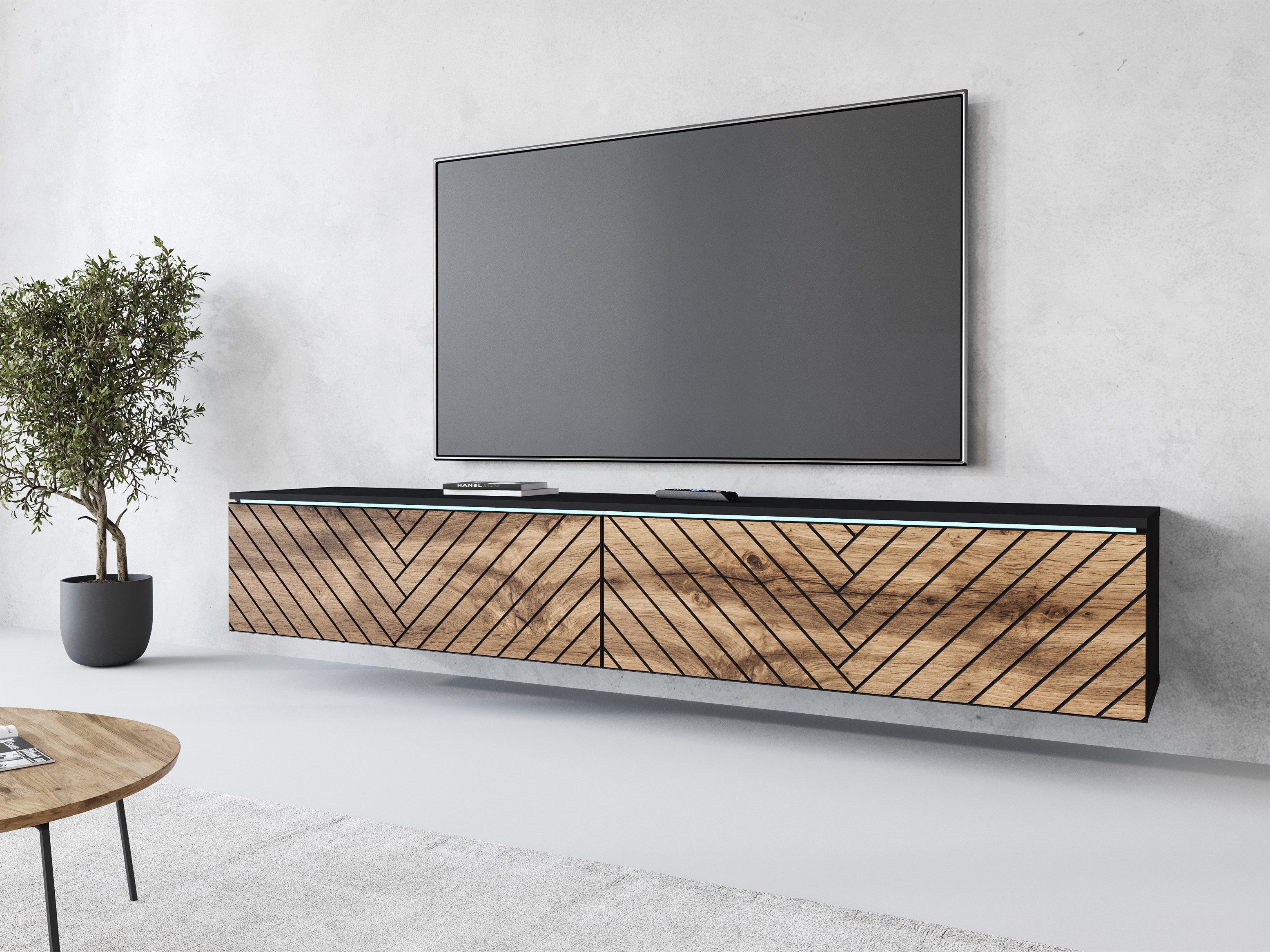 Home affaire Lowboard Vera, wahlweise mit oder ohne Beleuchtung, gefräste MDF Front mit 3D Effekt, stehend und hängend montierbar