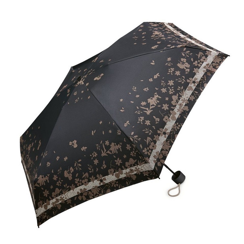 Esprit Taschenregenschirm, Esprit kleiner, kompakter Regenschirm  Taschenschirm Petito poetry flower black