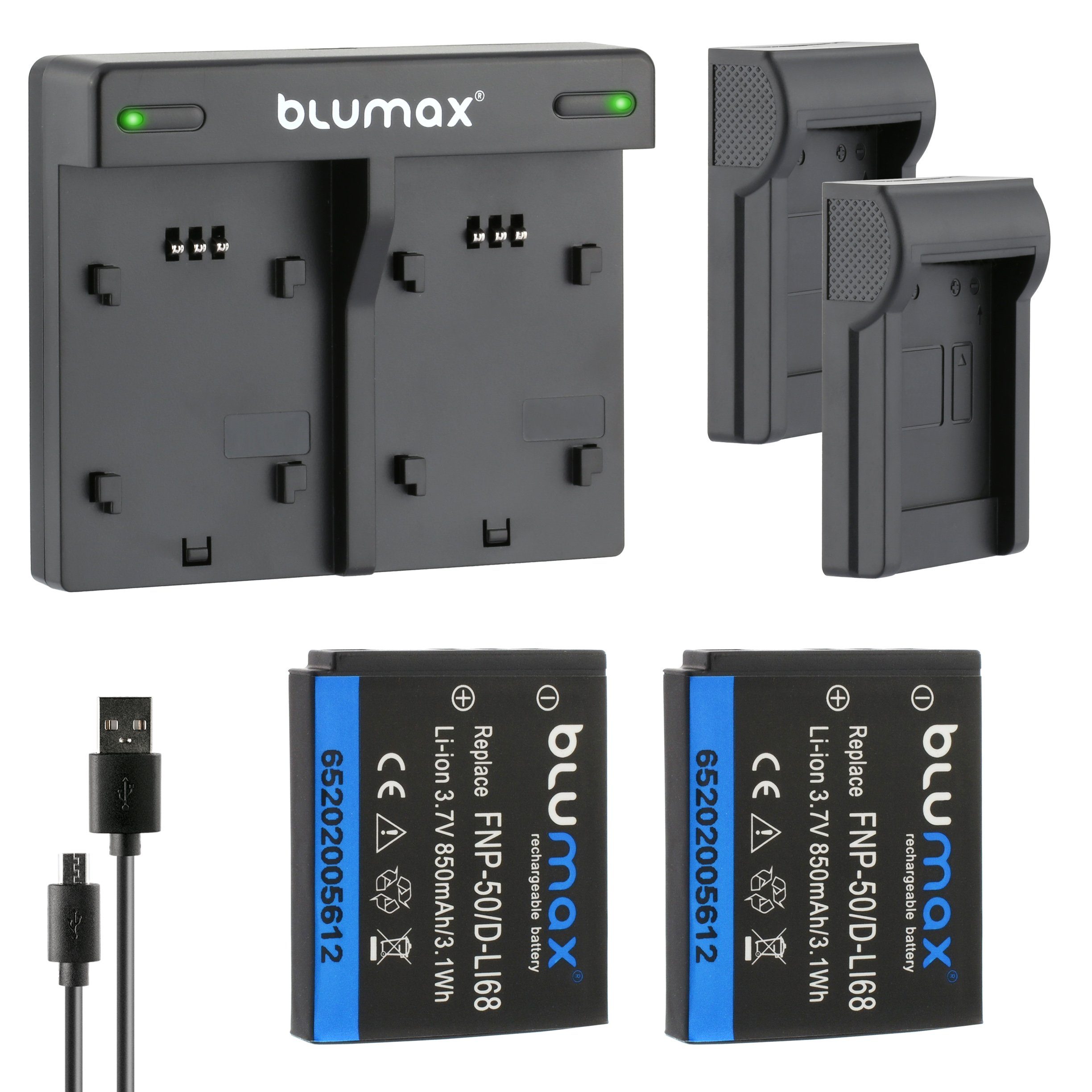 Blumax Set mit Lader für Fuji X20, XF1, Kamera-Akku NP-50 850mAh XP150