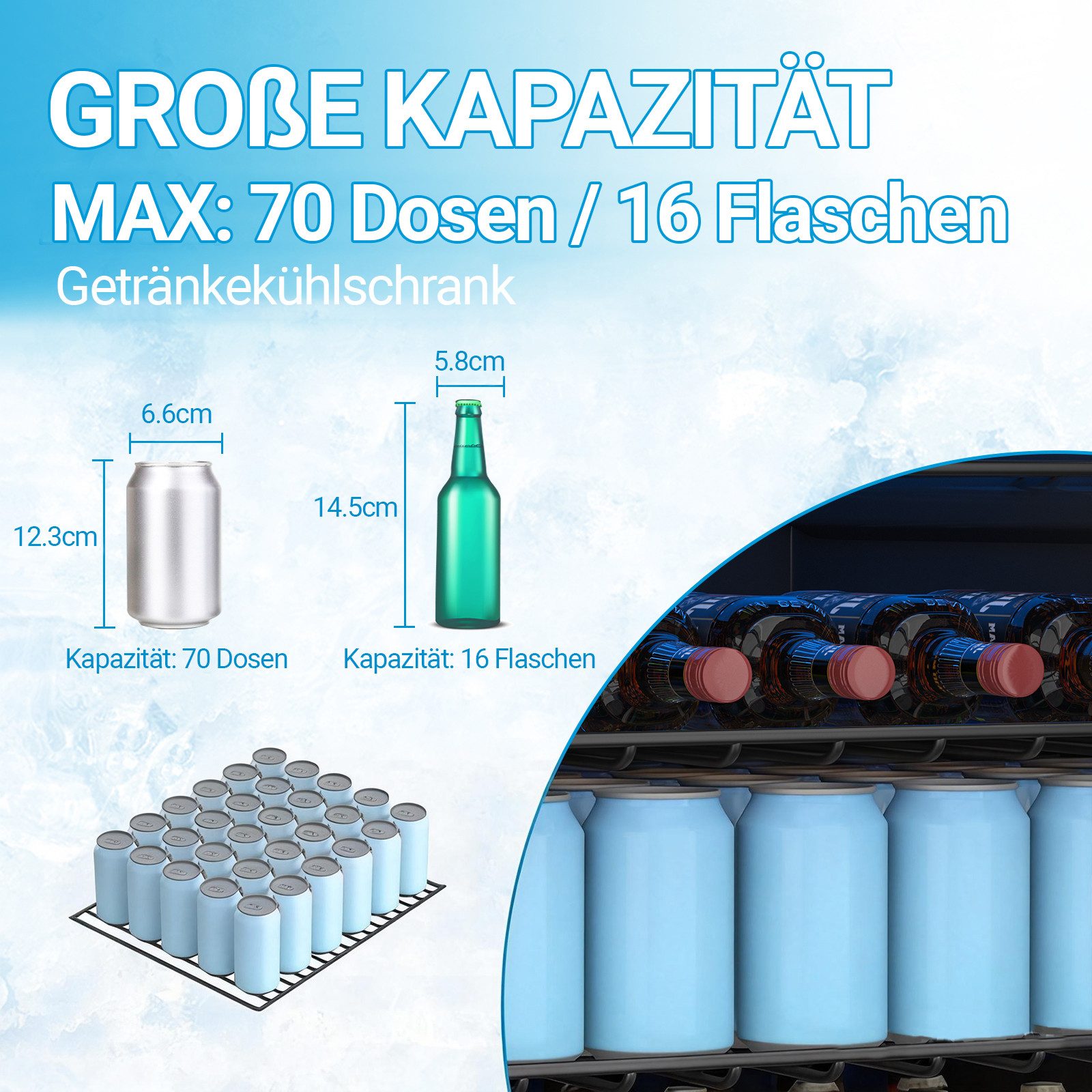 DollarDash Getränkekühlschrank JC-48-F, 57.5 cm hoch, 41.5 cm breit, LED-Leuchte, Hochentwickelte Temperatursteuerung, Energieeffizient – Bild 5 von 5