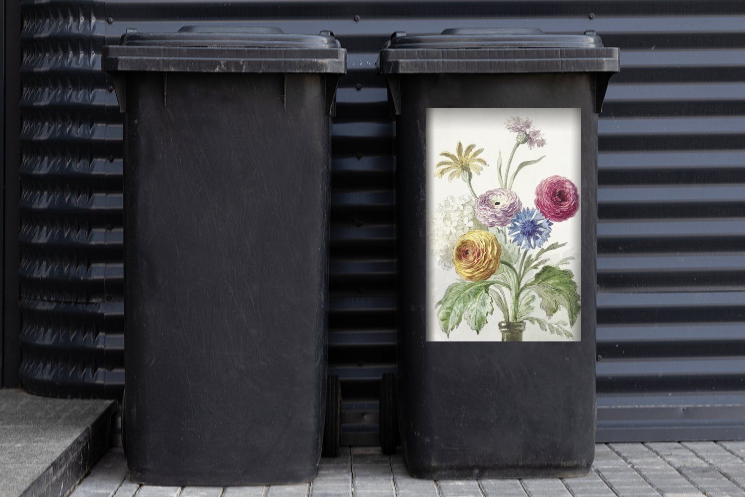 Willen Vase Wandsticker Abfalbehälter Mülltonne, - grünen St), Mülleimer-aufkleber, MuchoWow im einer Hals Sticker, van (1 Blumenstrauß Container, Leen
