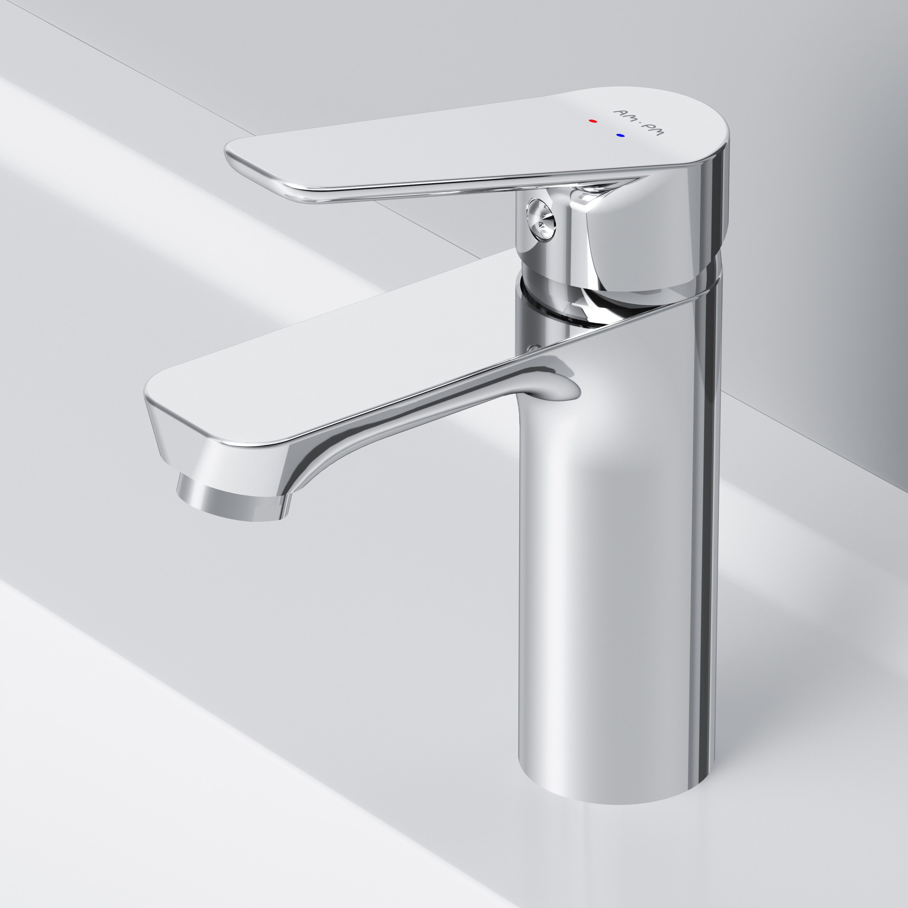 AM.PM Waschtischarmatur Badarmatur Bad Armatur HIT M-Größe Wasserhahn Waschbeckenarmatur (Mischarmatur mit Ablaufgarnitur, Mischbatterie inkl. 2 x G 3/8-Anschluss und Klick-Ablauf) Einhebelmischer für warmes und kaltes Wasser