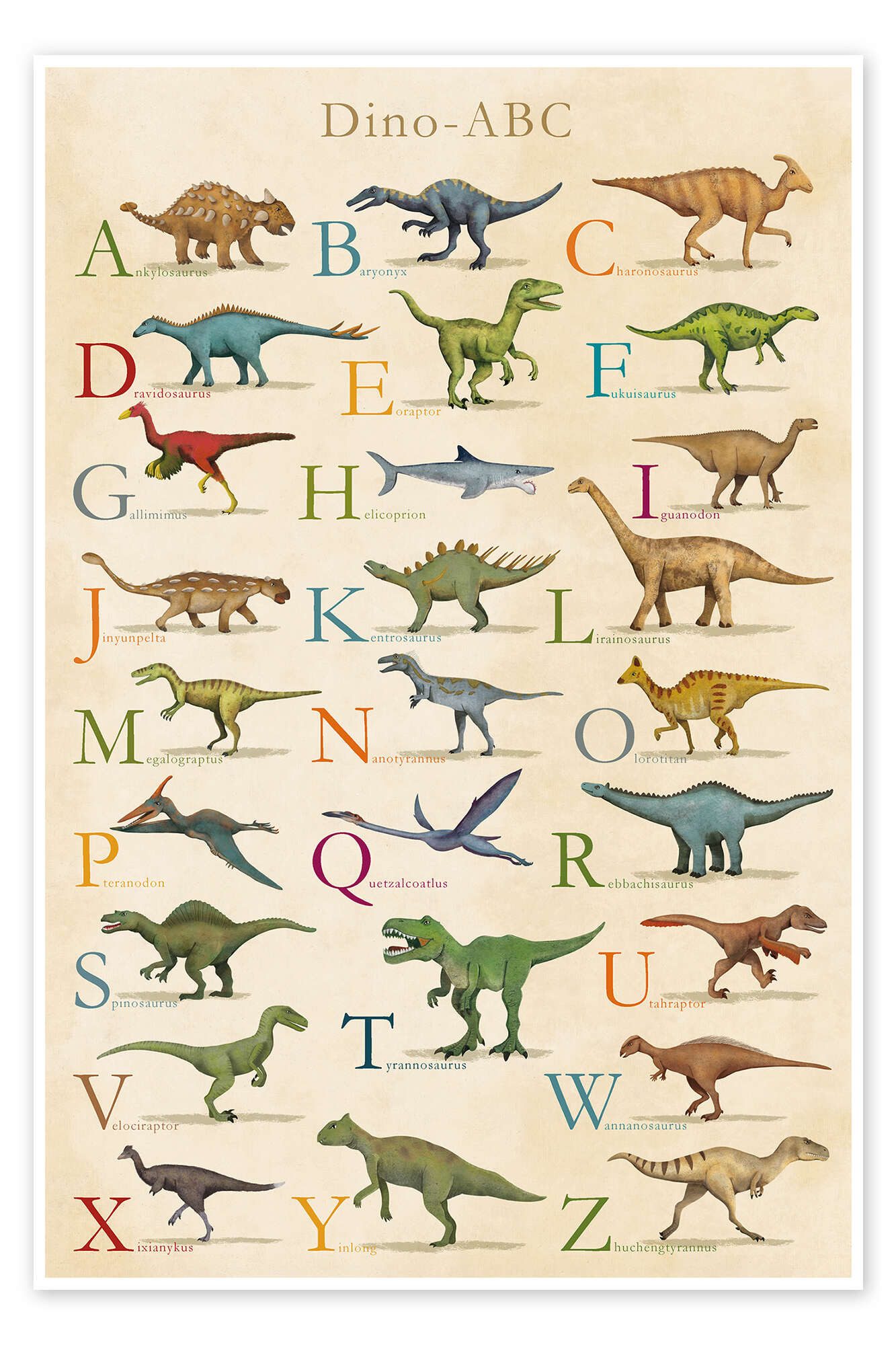 Posterlounge Wandbild Dino ABC, coico, erhältlich als Poster, Leinwandbild, Wandsticker oder Acrylglasbild